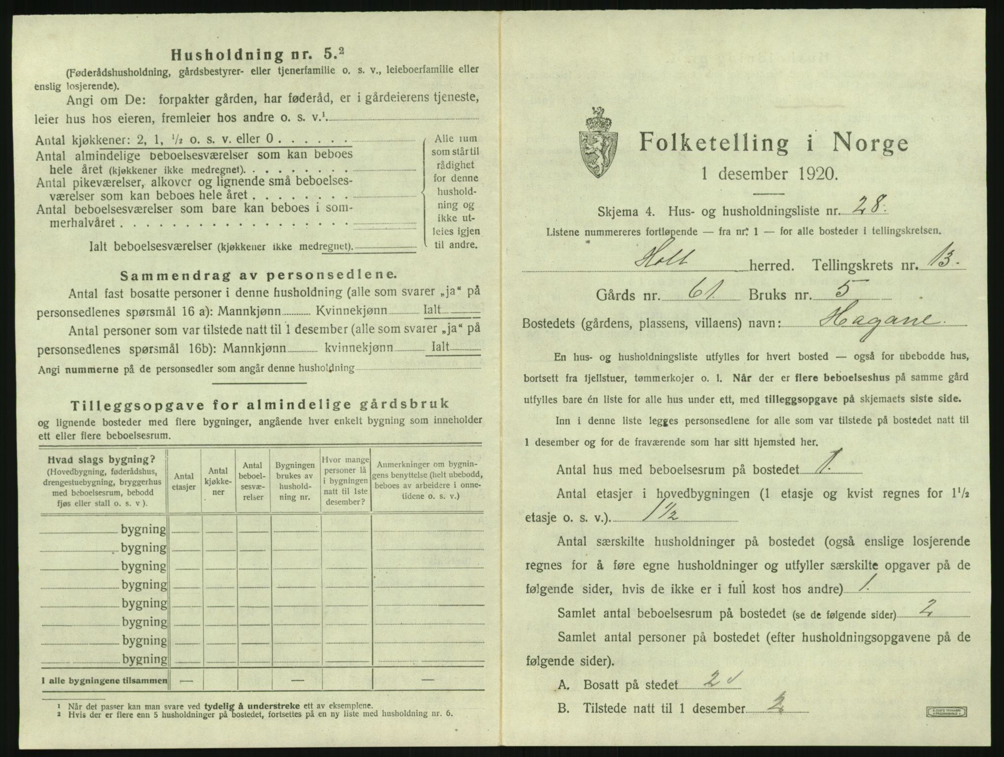 SAK, 1920 census for Holt, 1920, p. 1410