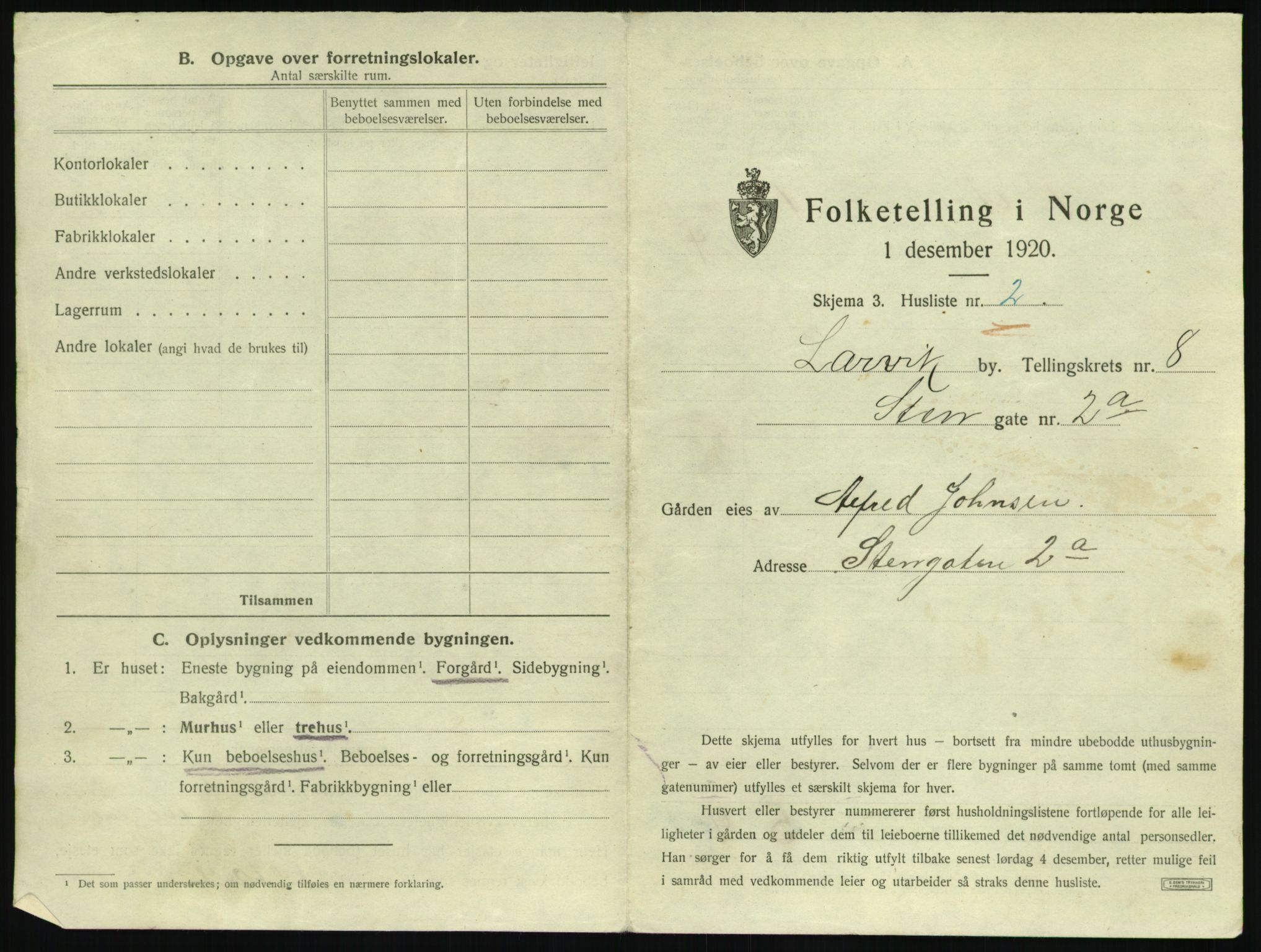 SAKO, 1920 census for Larvik, 1920, p. 1916