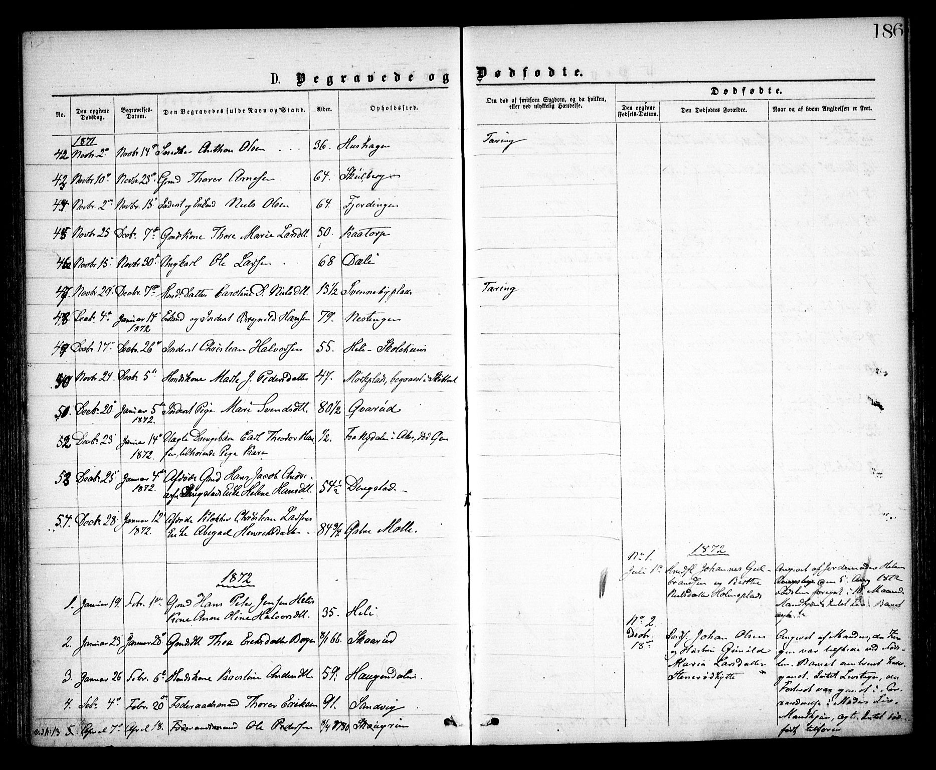 Spydeberg prestekontor Kirkebøker, SAO/A-10924/F/Fa/L0006: Parish register (official) no. I 6, 1863-1874, p. 186