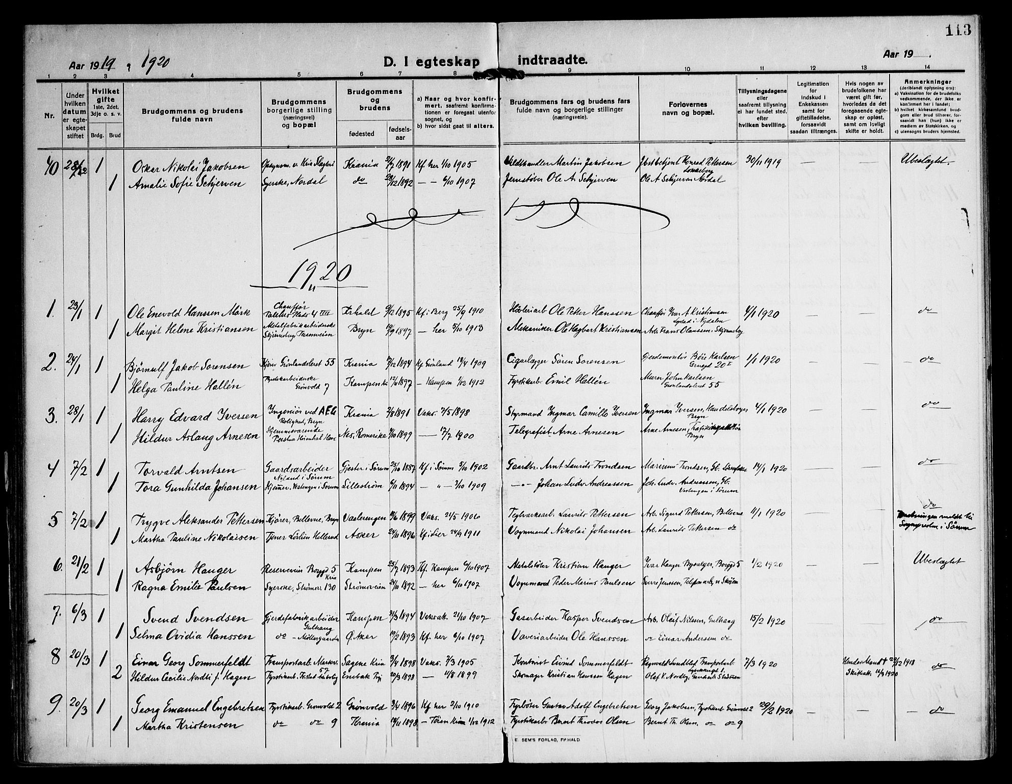 Østre Aker prestekontor Kirkebøker, AV/SAO-A-10840/F/Fa/L0013: Parish register (official) no. I 13, 1918-1929, p. 113