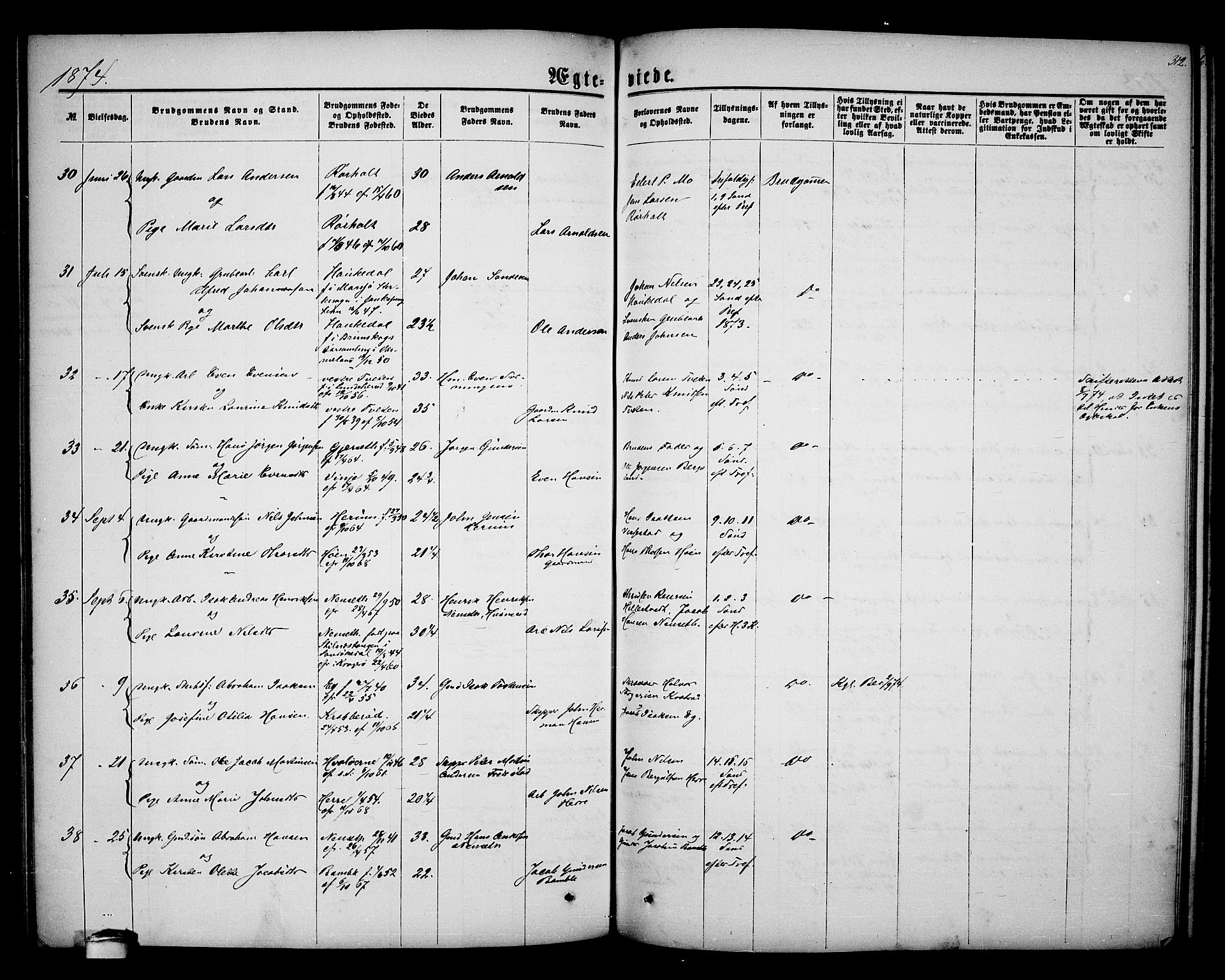 Bamble kirkebøker, AV/SAKO-A-253/G/Ga/L0006: Parish register (copy) no. I 6, 1860-1876, p. 312