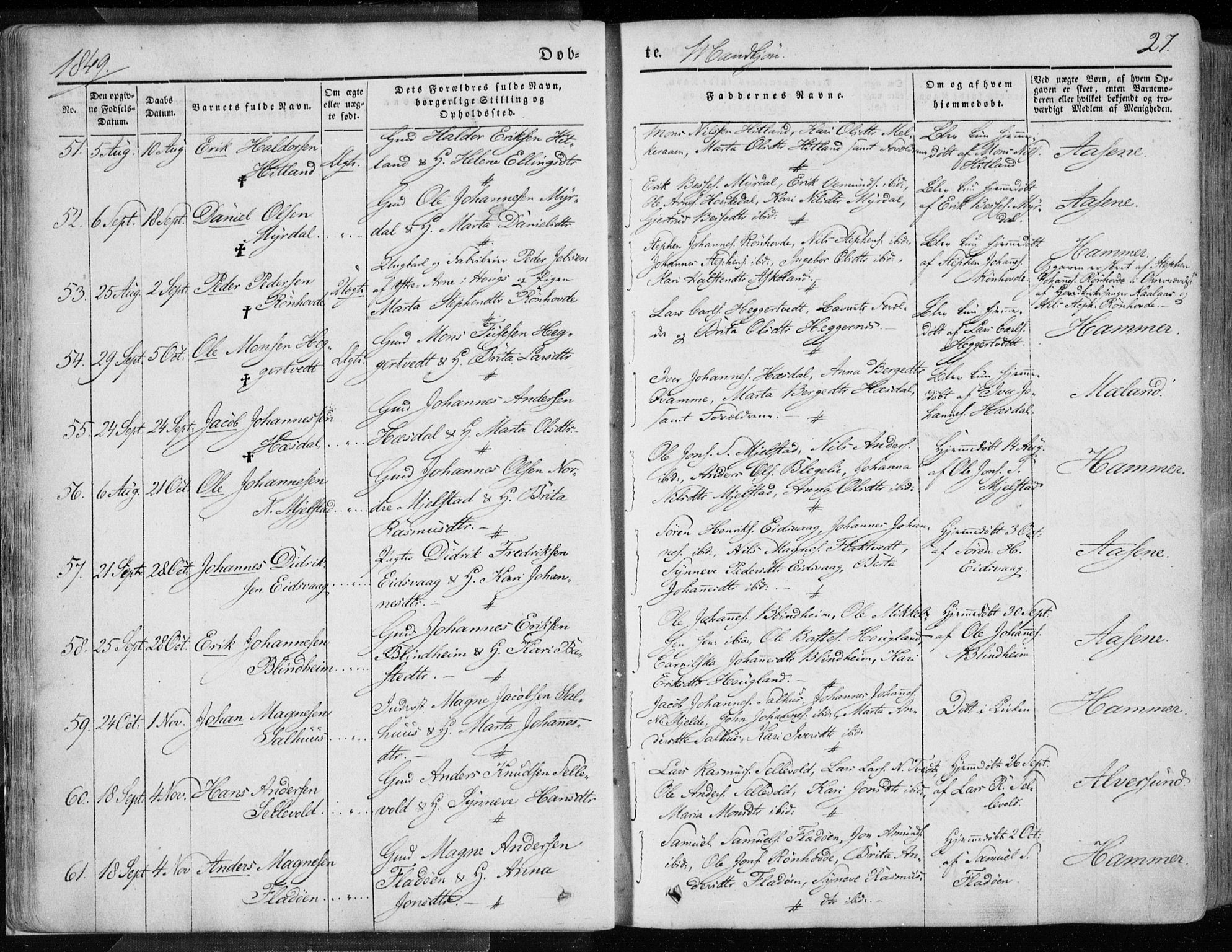 Hamre sokneprestembete, AV/SAB-A-75501/H/Ha/Haa/Haaa/L0013: Parish register (official) no. A 13, 1846-1857, p. 27