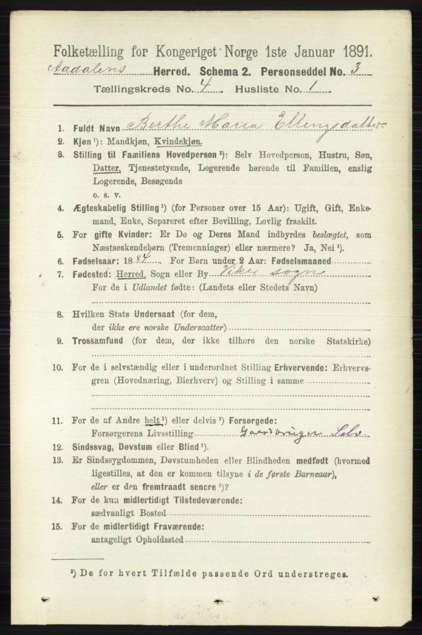 RA, 1891 census for 0614 Ådal, 1891, p. 1523