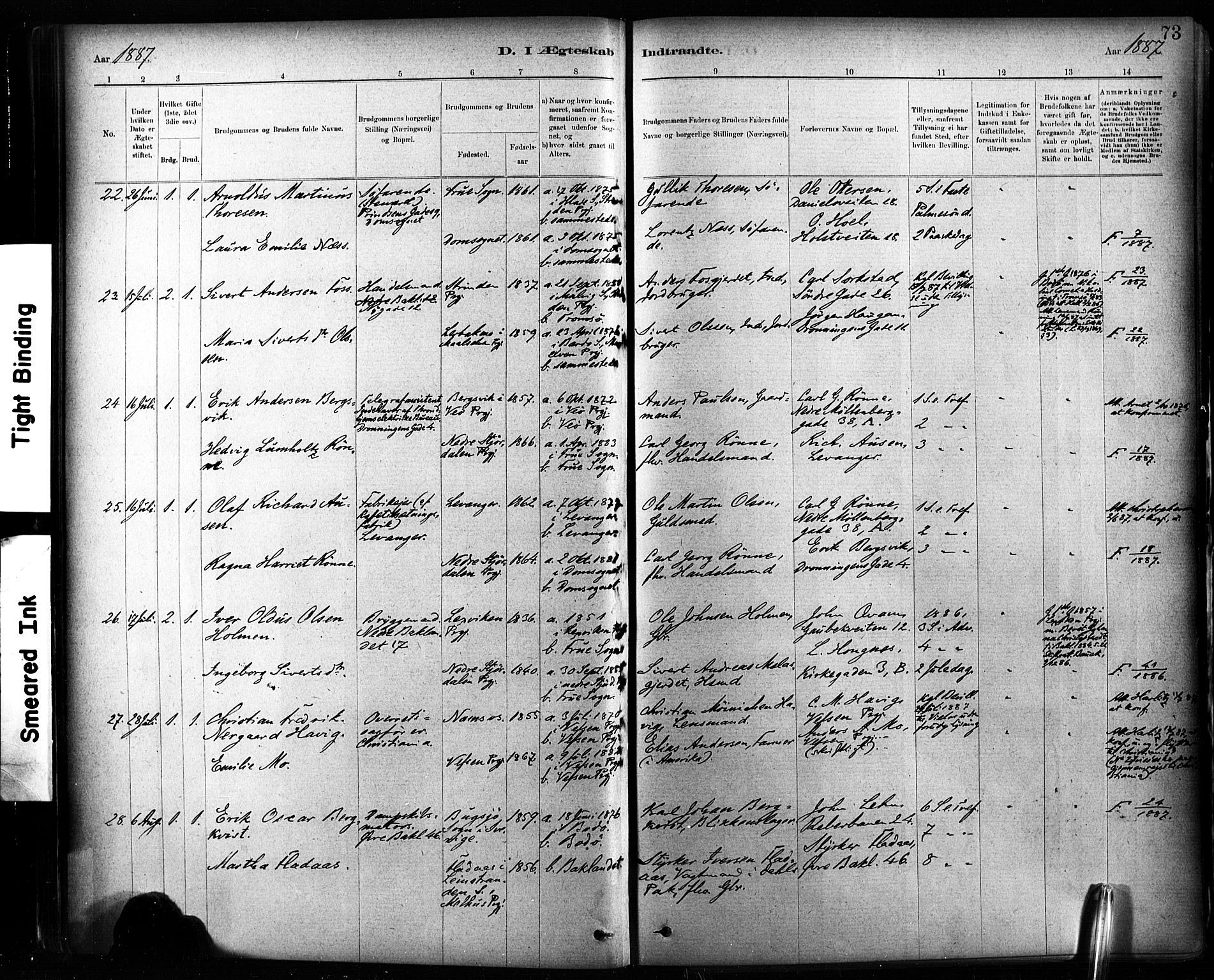 Ministerialprotokoller, klokkerbøker og fødselsregistre - Sør-Trøndelag, AV/SAT-A-1456/604/L0189: Parish register (official) no. 604A10, 1878-1892, p. 73