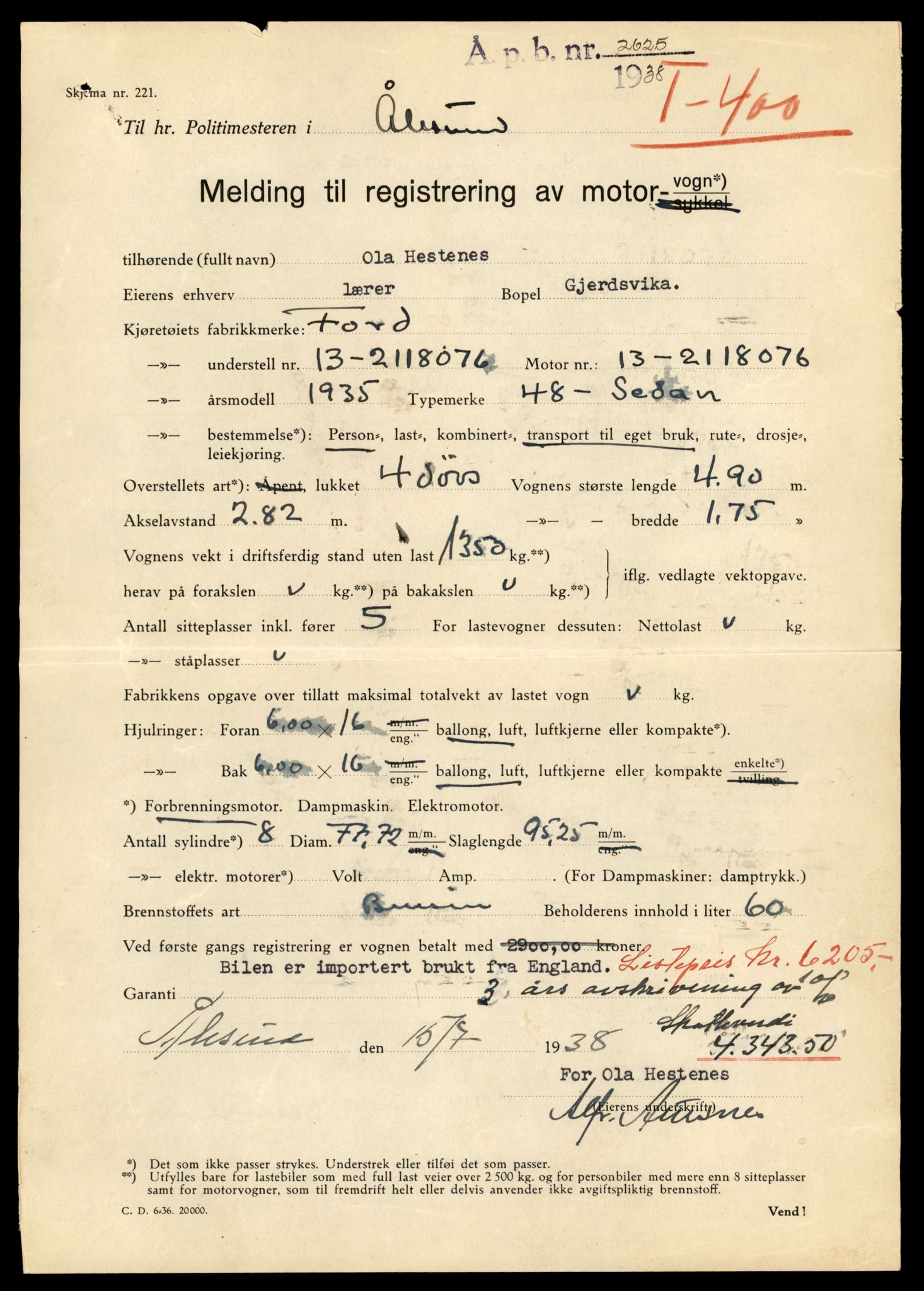 Møre og Romsdal vegkontor - Ålesund trafikkstasjon, SAT/A-4099/F/Fe/L0004: Registreringskort for kjøretøy T 341 - T 442, 1927-1998, p. 1660