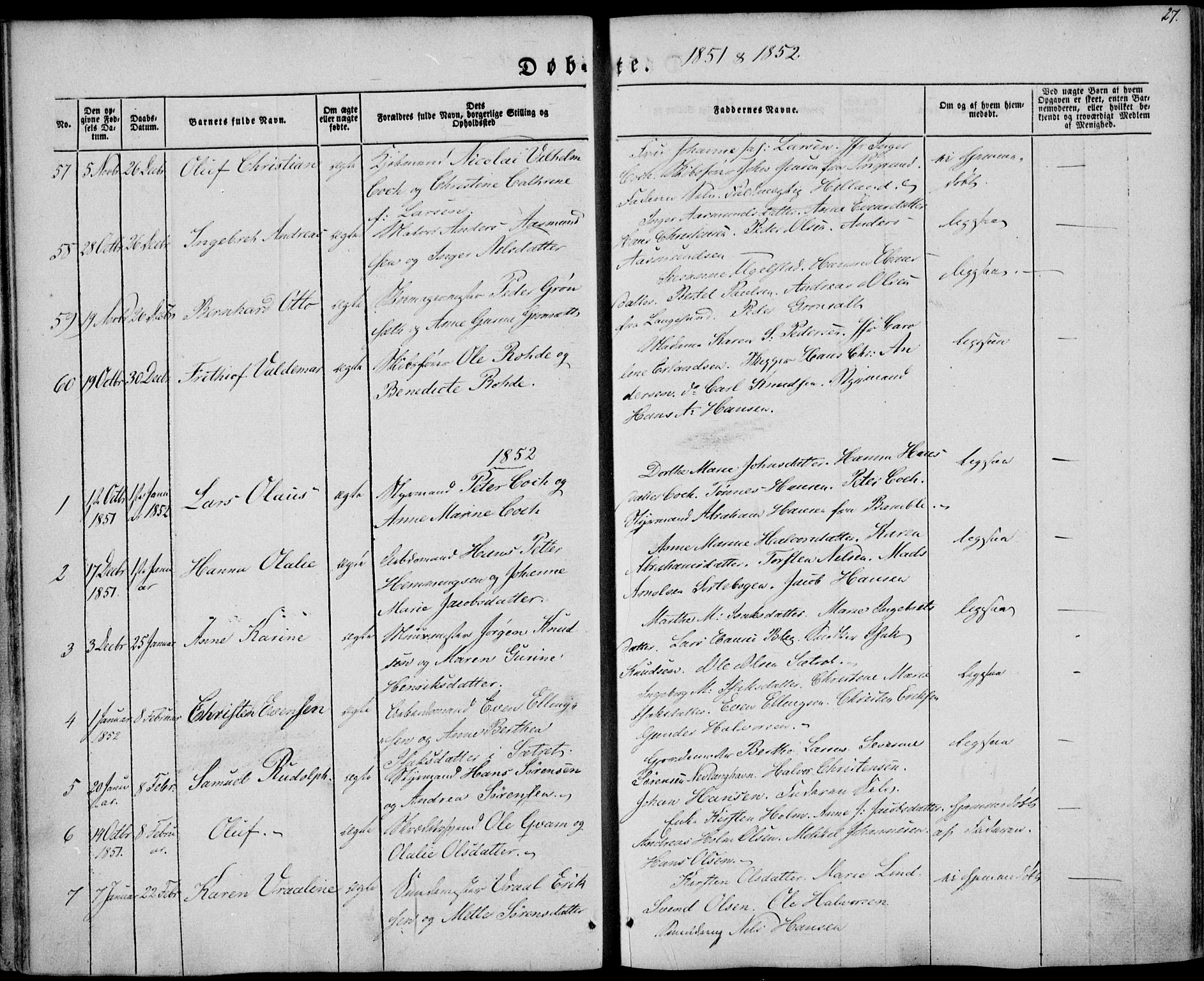 Brevik kirkebøker, AV/SAKO-A-255/F/Fa/L0005: Parish register (official) no. 5, 1847-1865, p. 27