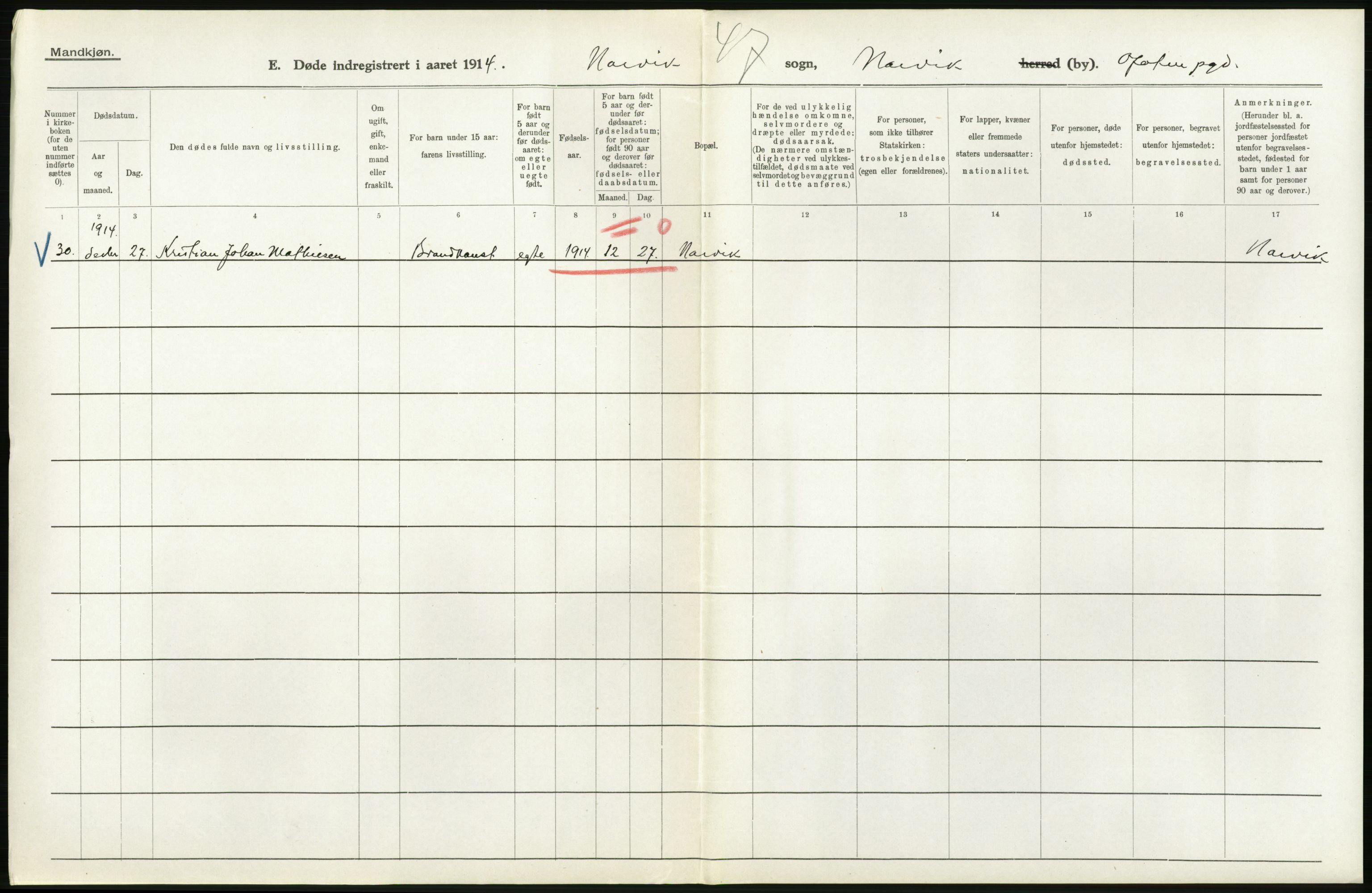 Statistisk sentralbyrå, Sosiodemografiske emner, Befolkning, AV/RA-S-2228/D/Df/Dfb/Dfbd/L0045: Nordlands amt: Døde. Bygder og byer., 1914, p. 558