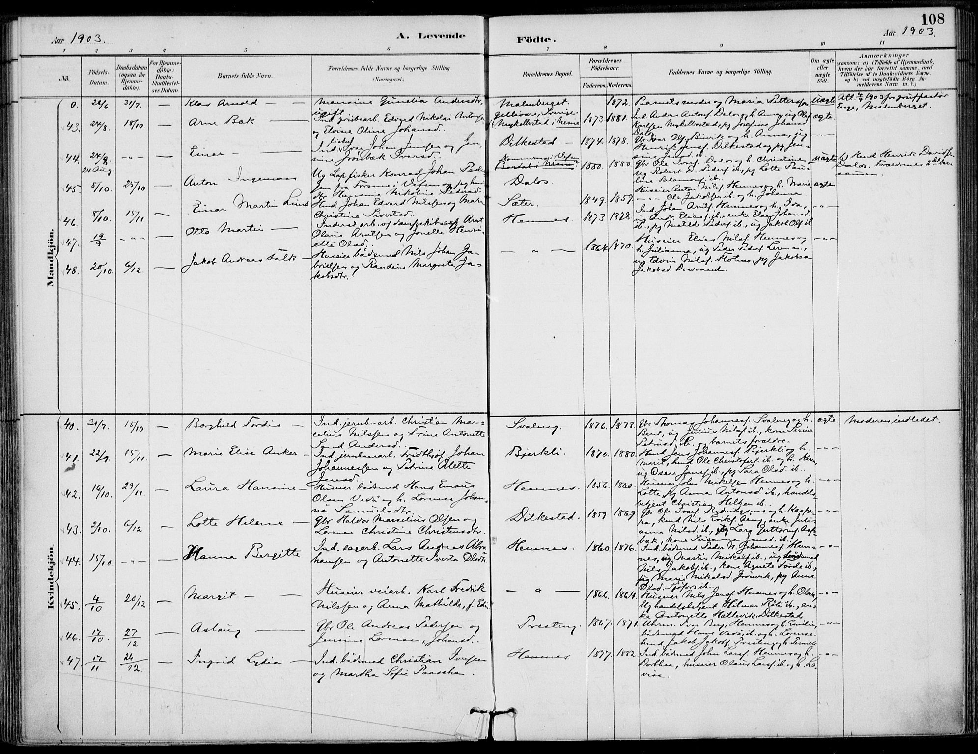 Ministerialprotokoller, klokkerbøker og fødselsregistre - Nordland, SAT/A-1459/825/L0362: Parish register (official) no. 825A16, 1886-1908, p. 108