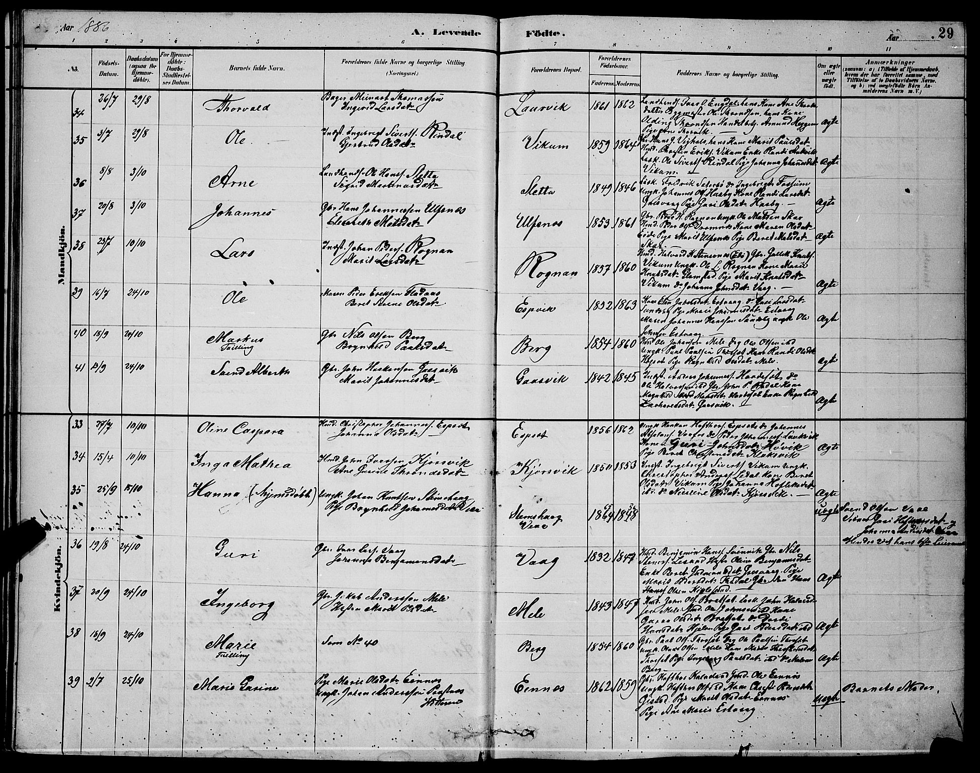 Ministerialprotokoller, klokkerbøker og fødselsregistre - Møre og Romsdal, AV/SAT-A-1454/578/L0909: Parish register (copy) no. 578C02, 1882-1900, p. 29