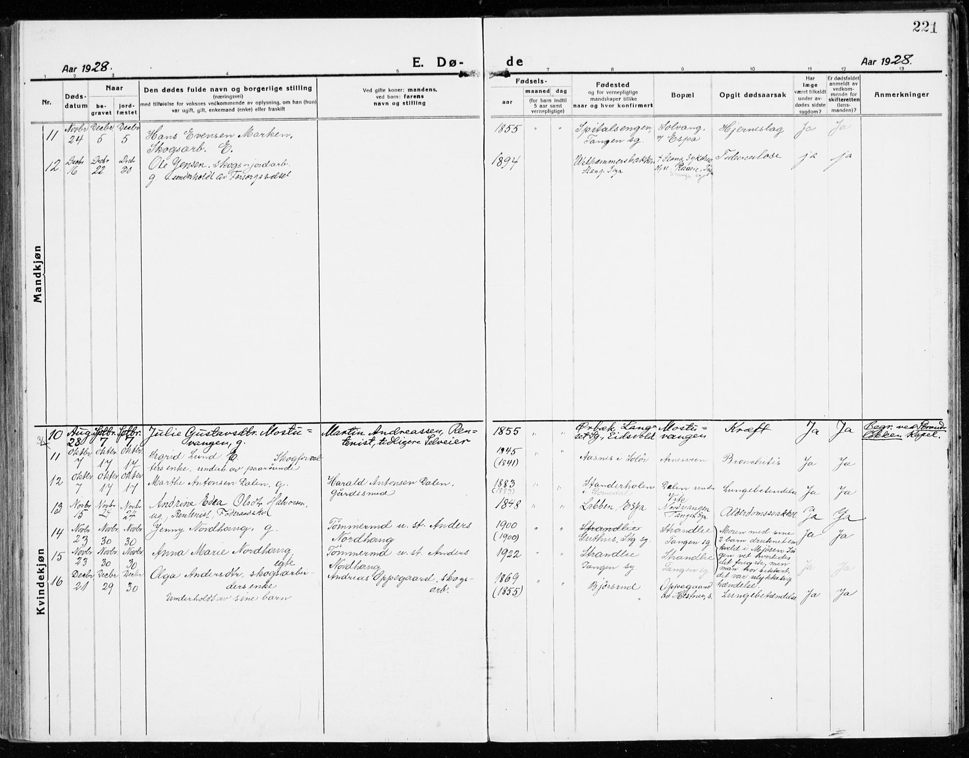 Stange prestekontor, SAH/PREST-002/K/L0025: Parish register (official) no. 25, 1921-1945, p. 221