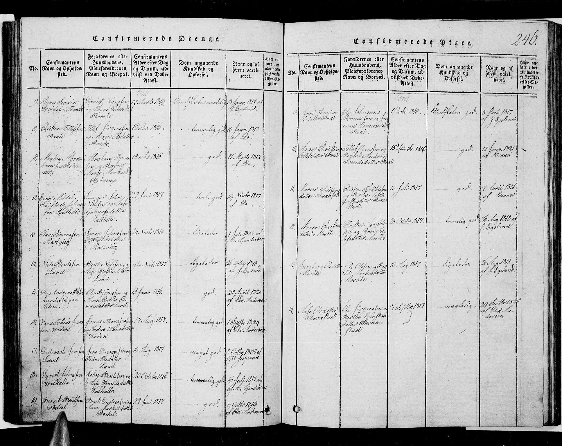 Oddernes sokneprestkontor, SAK/1111-0033/F/Fb/Fba/L0003: Parish register (copy) no. B 3, 1820-1838, p. 246