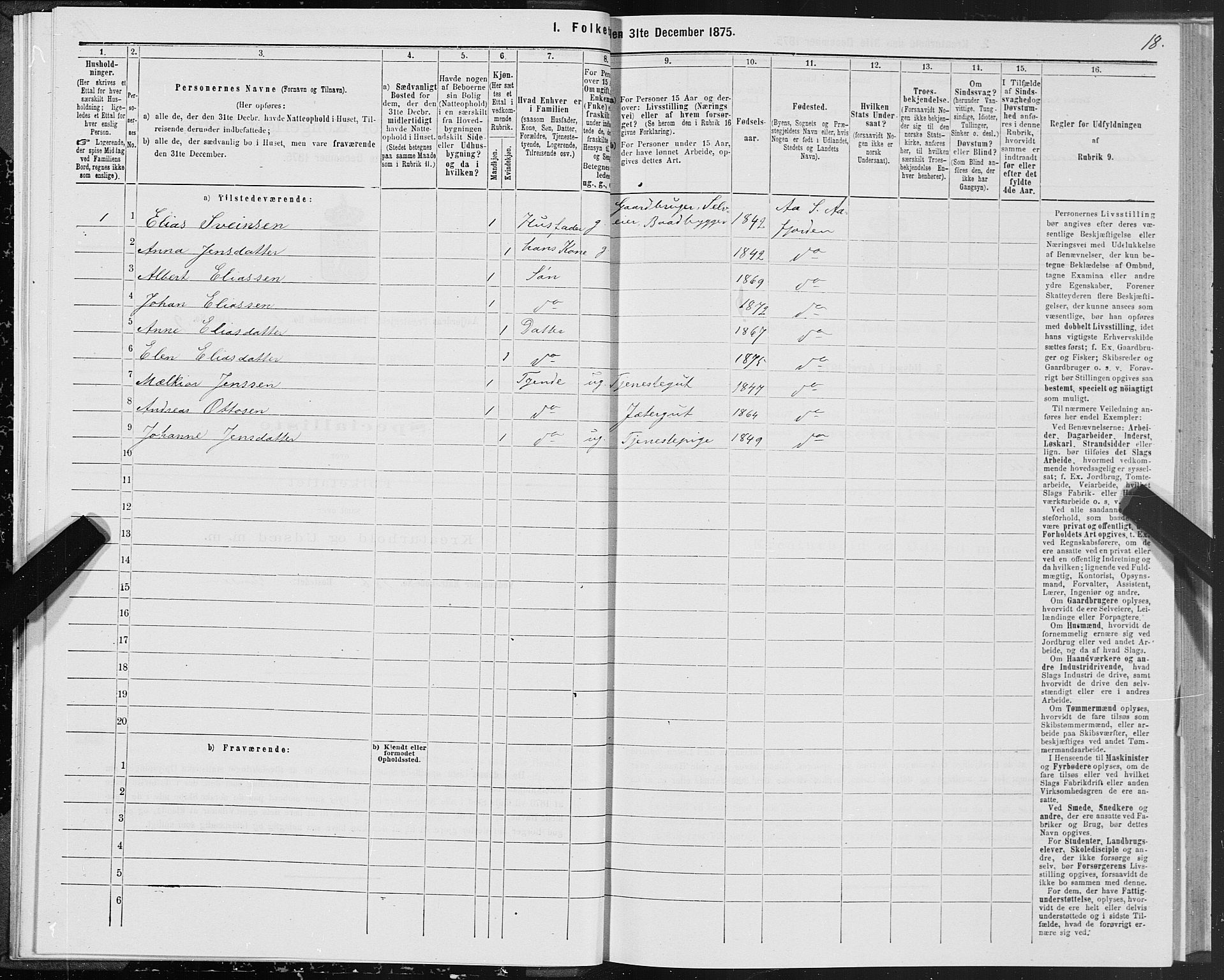 SAT, 1875 census for 1630P Aafjorden, 1875, p. 1018