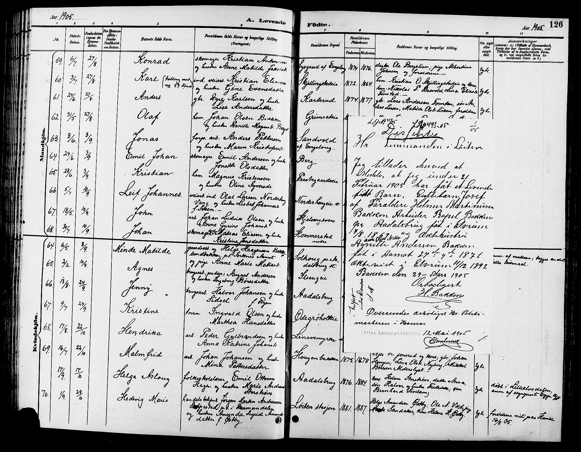 Løten prestekontor, SAH/PREST-022/L/La/L0006: Parish register (copy) no. 6, 1892-1909, p. 126