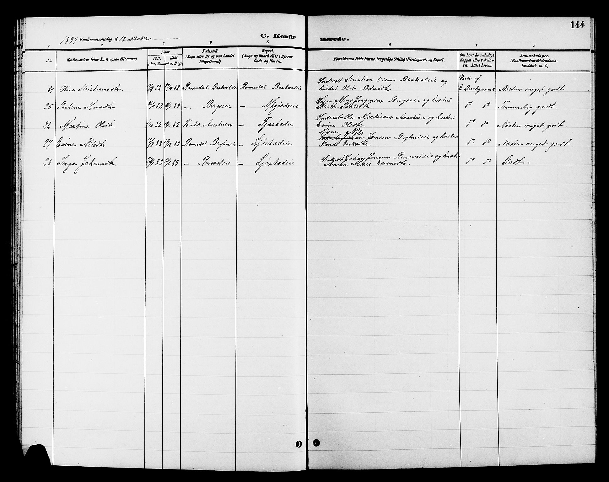 Romedal prestekontor, AV/SAH-PREST-004/L/L0012: Parish register (copy) no. 12, 1896-1914, p. 144