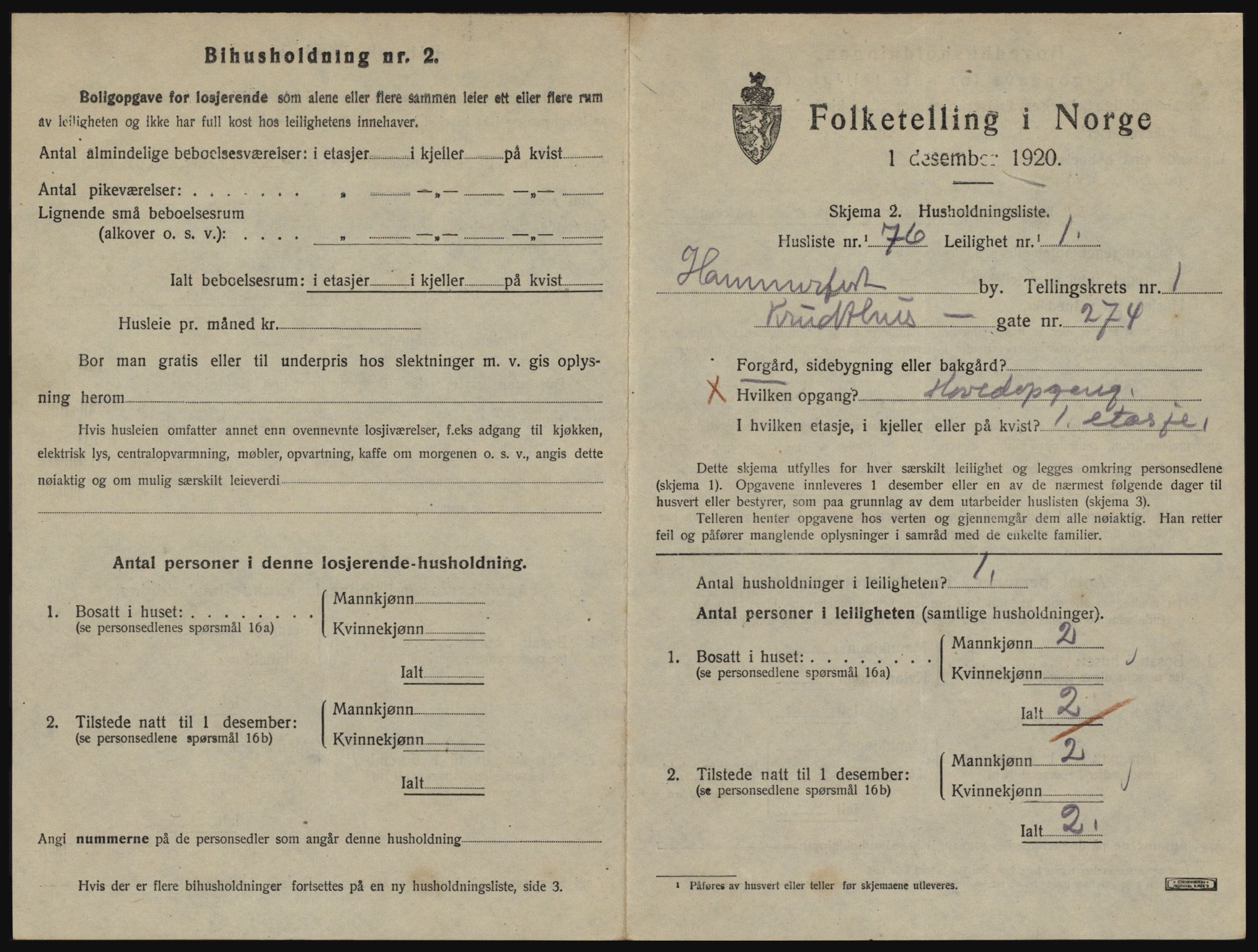 SATØ, 1920 census for Hammerfest, 1920, p. 1268