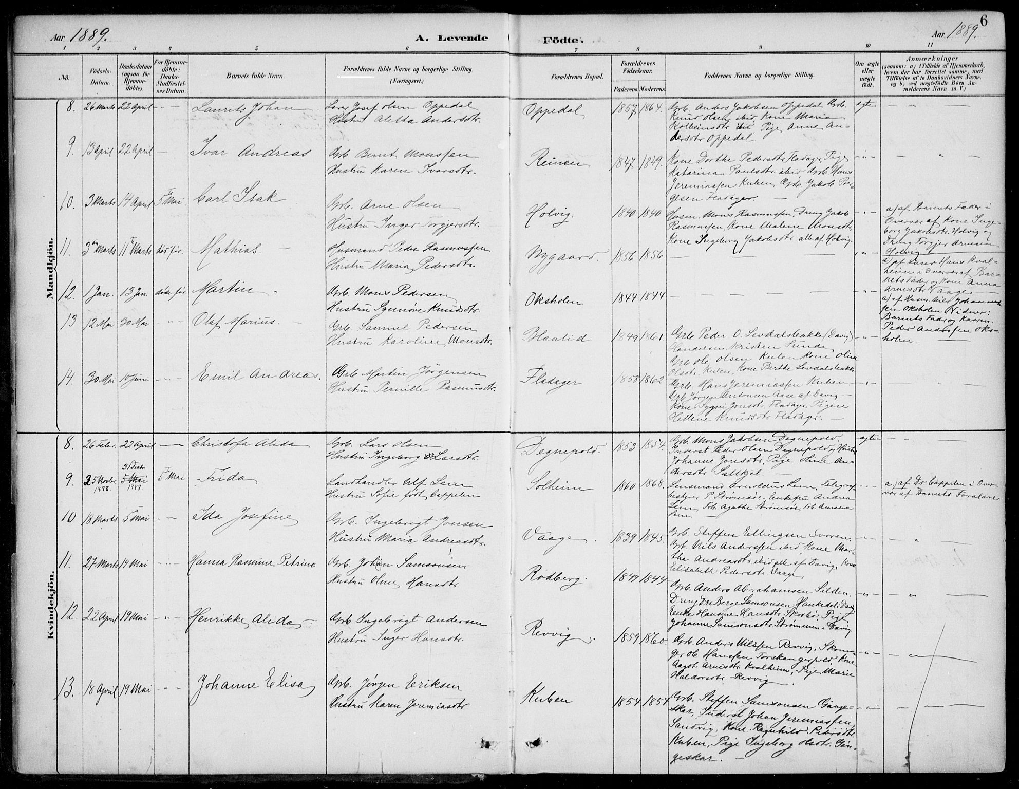 Selje sokneprestembete, SAB/A-99938/H/Ha/Haa/Haac/L0002: Parish register (official) no. C  2, 1889-1904, p. 6
