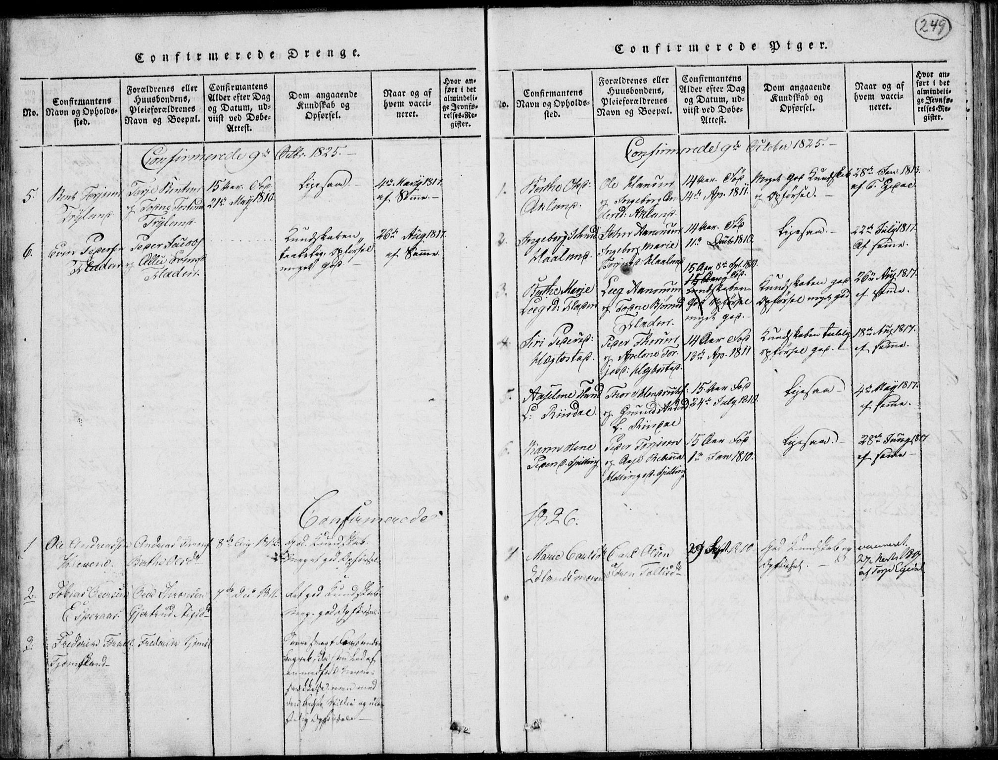 Nord-Audnedal sokneprestkontor, SAK/1111-0032/F/Fb/Fbb/L0001: Parish register (copy) no. B 1, 1816-1858, p. 249