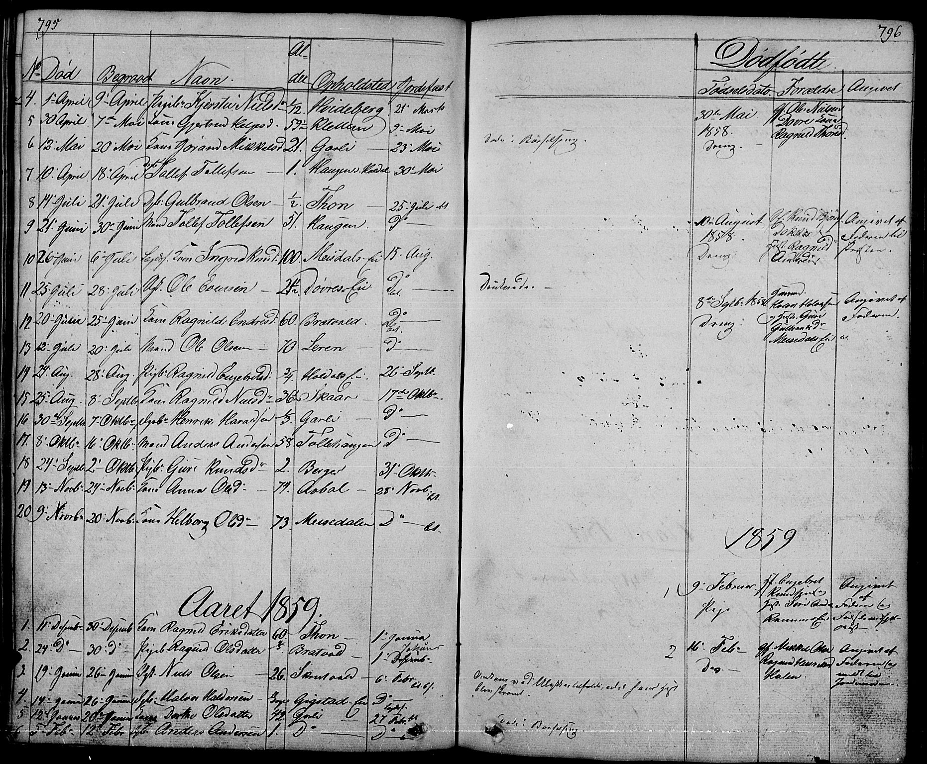 Nord-Aurdal prestekontor, SAH/PREST-132/H/Ha/Hab/L0001: Parish register (copy) no. 1, 1834-1887, p. 795-796