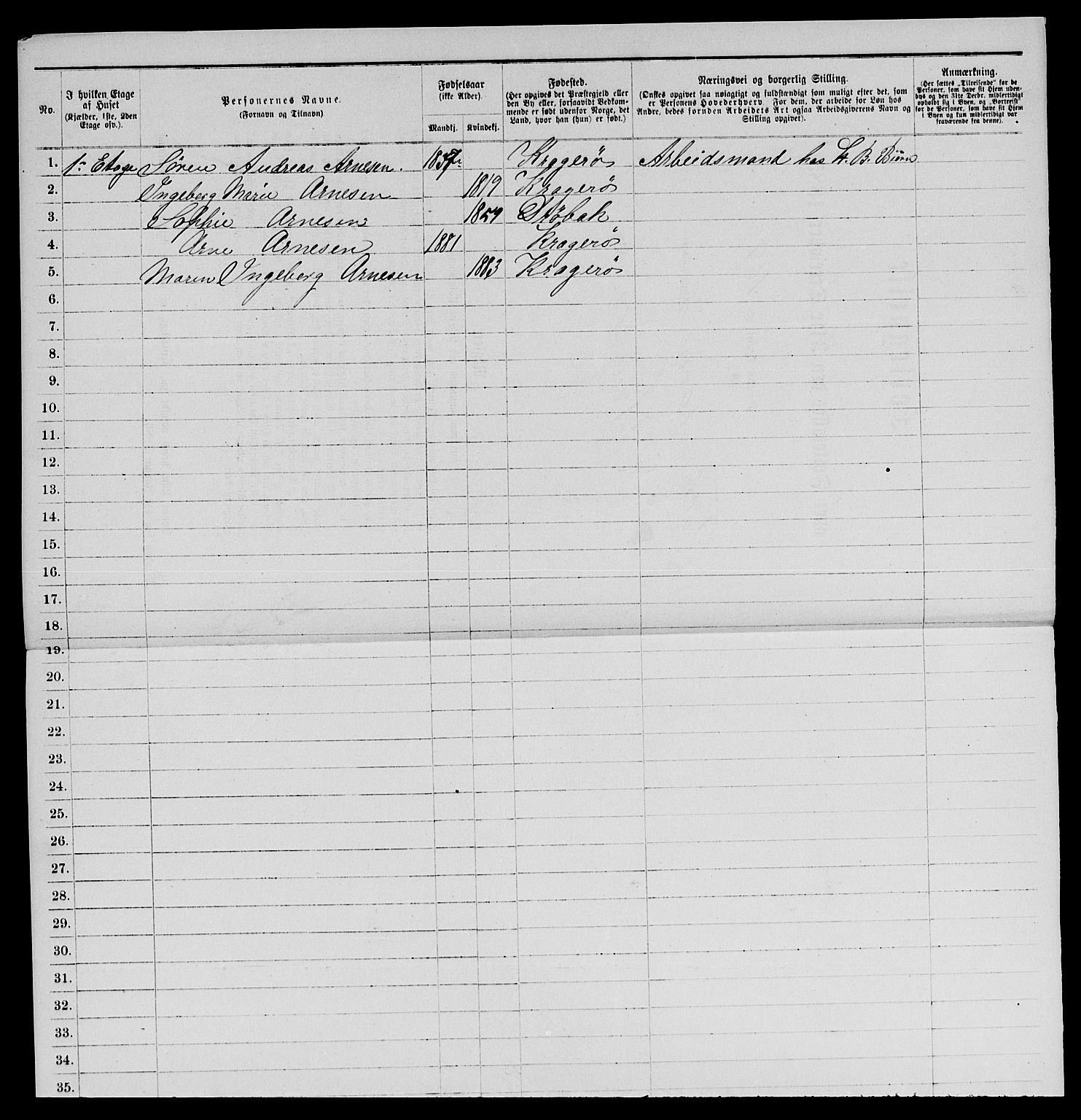 SAKO, 1885 census for 0801 Kragerø, 1885, p. 372