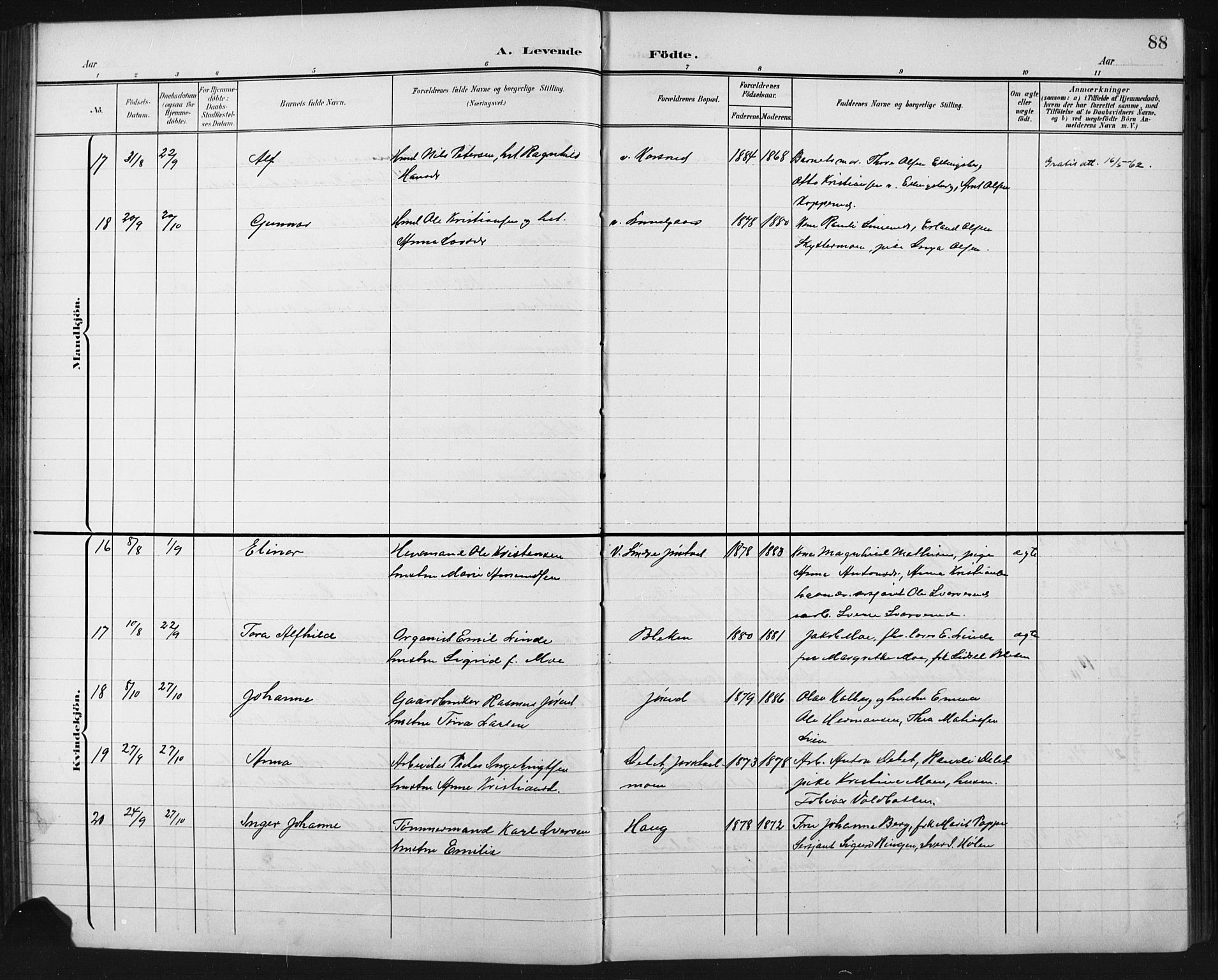 Fåberg prestekontor, AV/SAH-PREST-086/H/Ha/Hab/L0011: Parish register (copy) no. 11, 1901-1921, p. 88