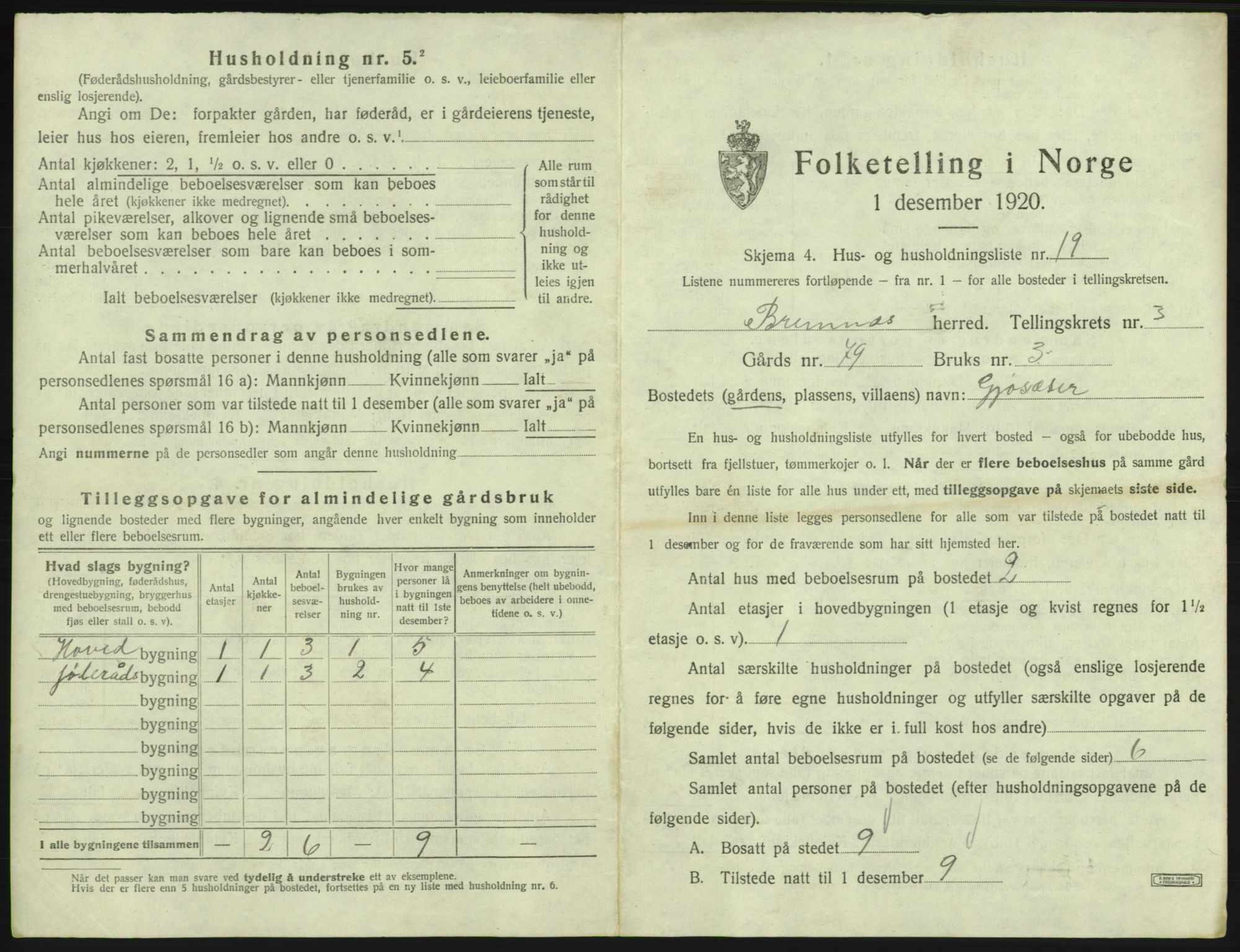 SAB, 1920 census for Bremnes, 1920, p. 155