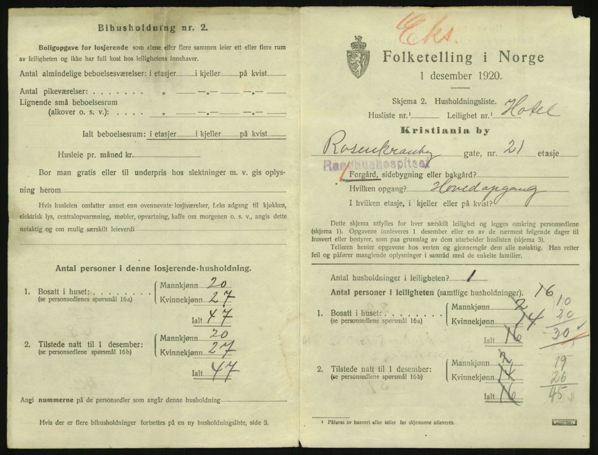 SAO, 1920 census for Kristiania, 1920, p. 84475