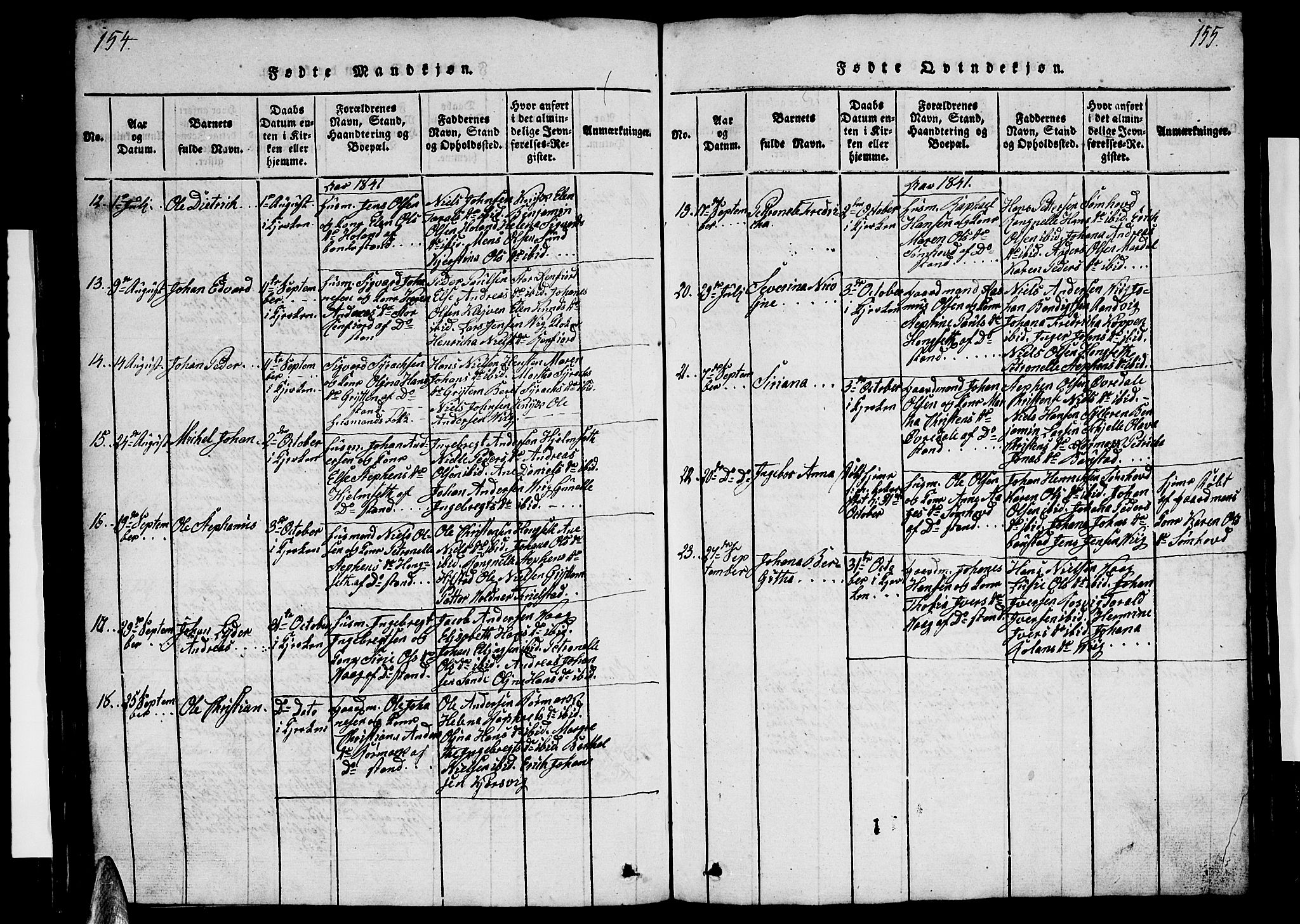 Ministerialprotokoller, klokkerbøker og fødselsregistre - Nordland, AV/SAT-A-1459/812/L0186: Parish register (copy) no. 812C04, 1820-1849, p. 154-155