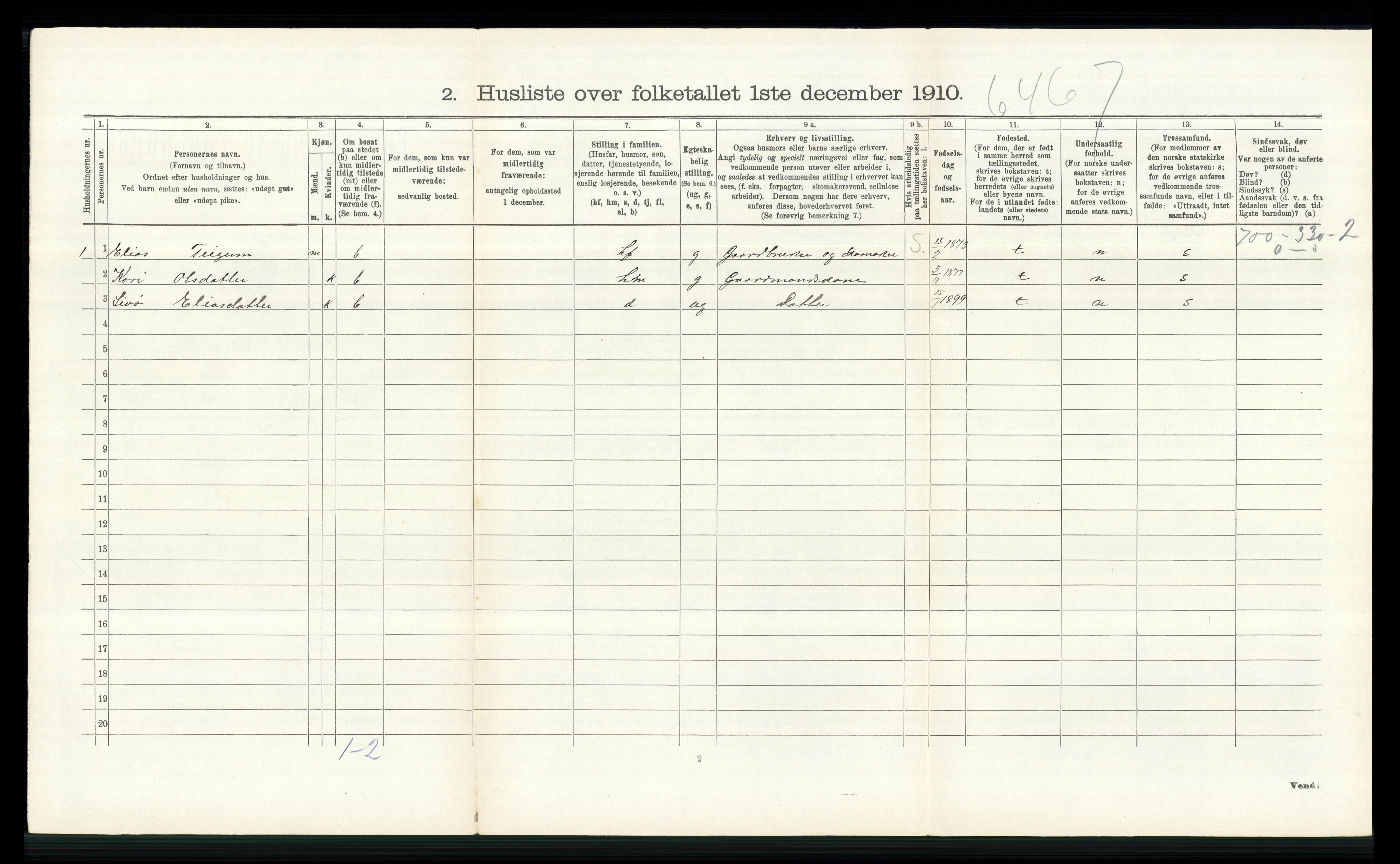 RA, 1910 census for Skjåk, 1910, p. 519