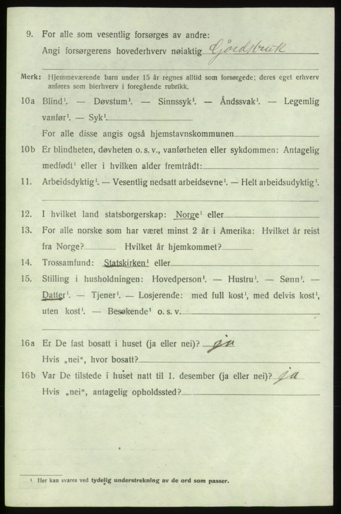 SAB, 1920 census for Tysnes, 1920, p. 9943