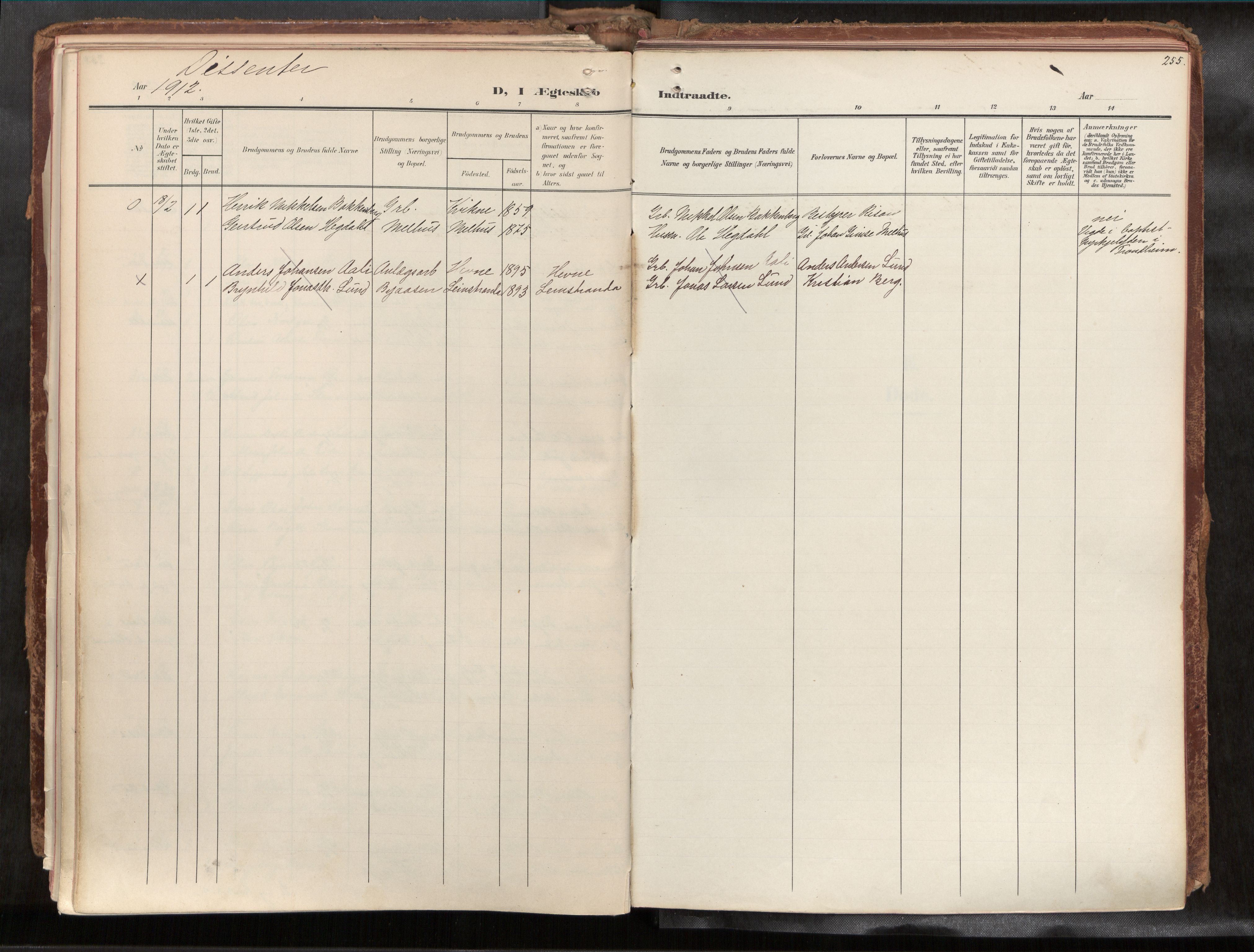 Ministerialprotokoller, klokkerbøker og fødselsregistre - Sør-Trøndelag, SAT/A-1456/691/L1085b: Parish register (official) no. 691A18, 1908-1930, p. 255