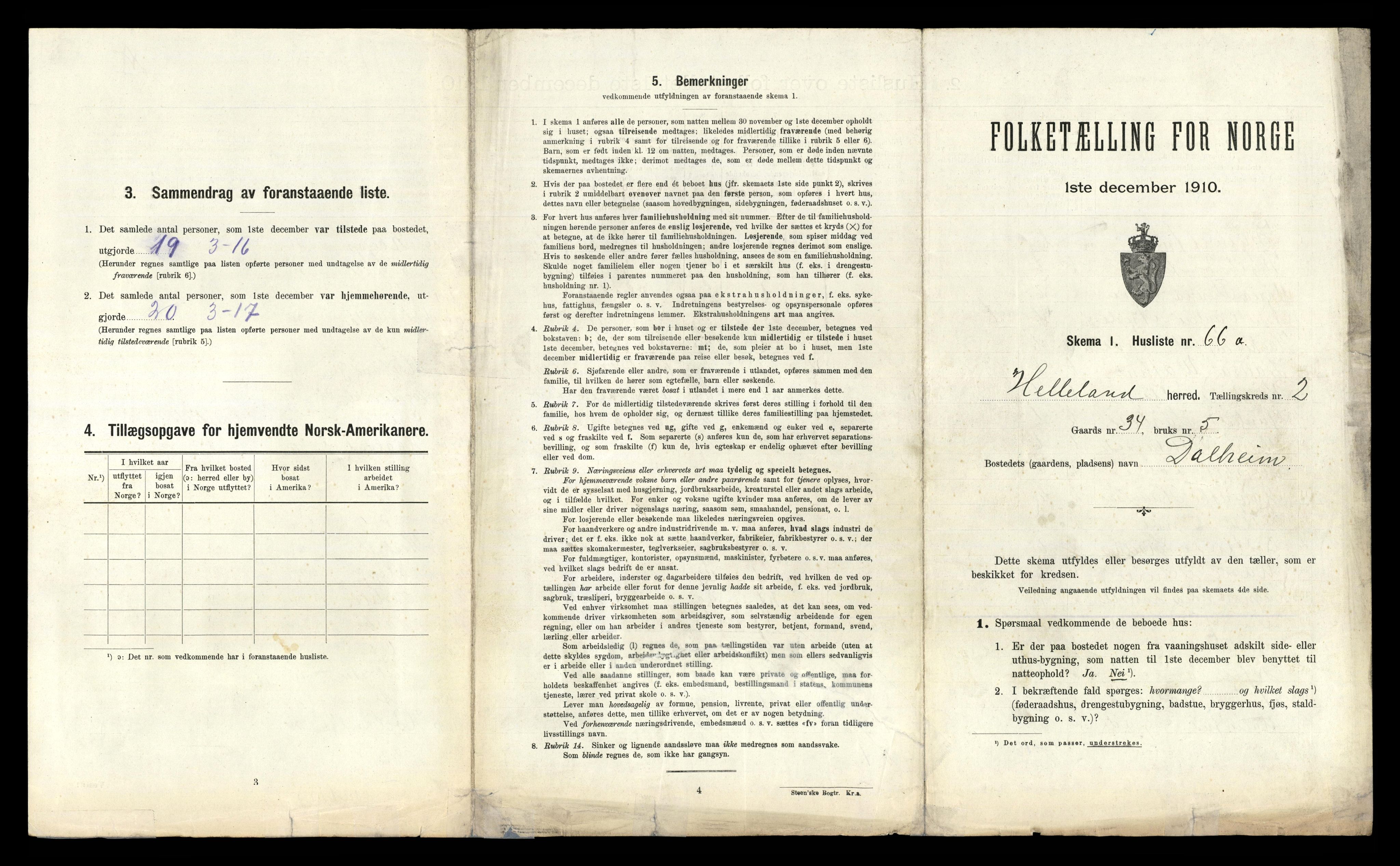 RA, 1910 census for Helleland, 1910, p. 261