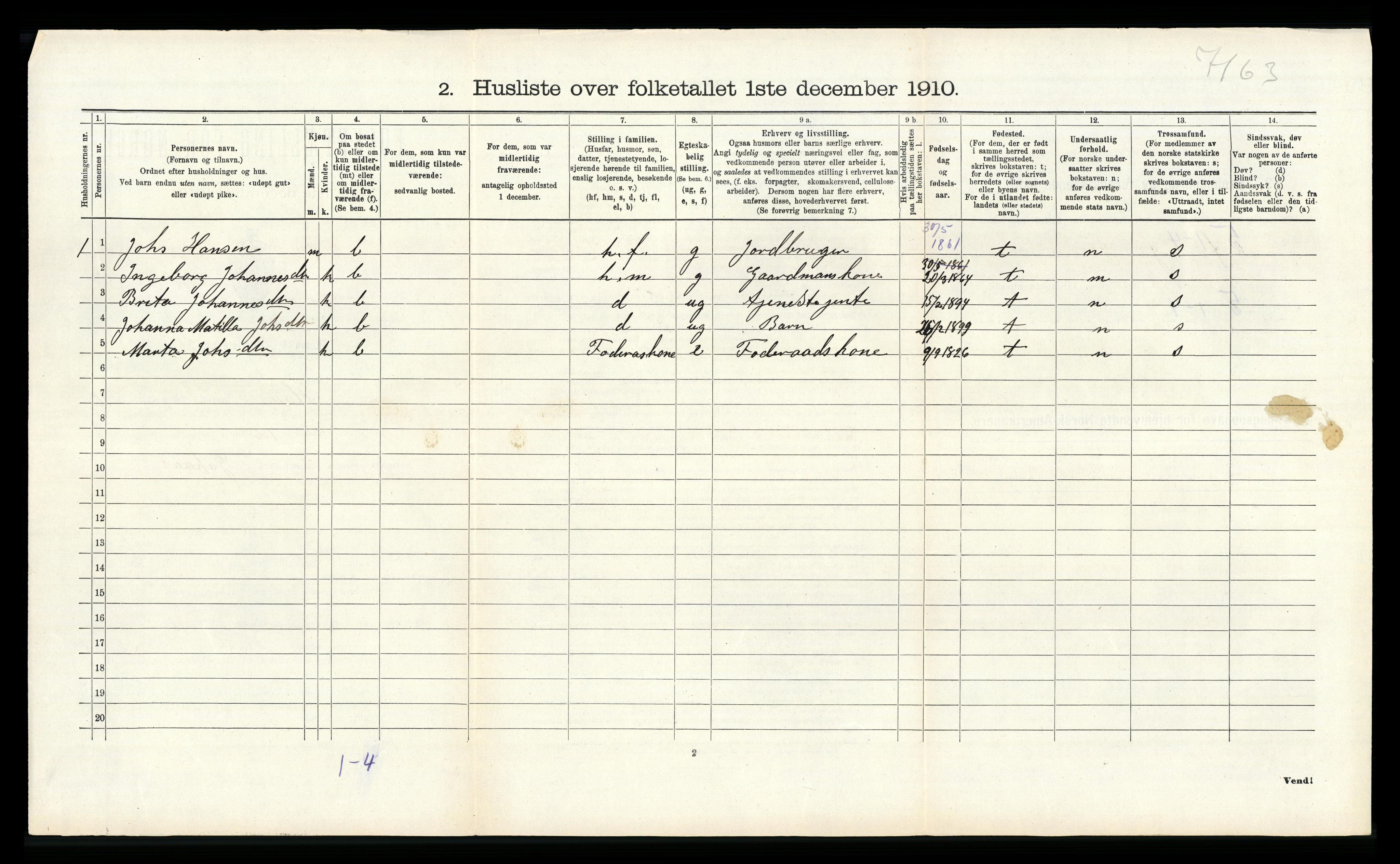 RA, 1910 census for Haus, 1910, p. 1327