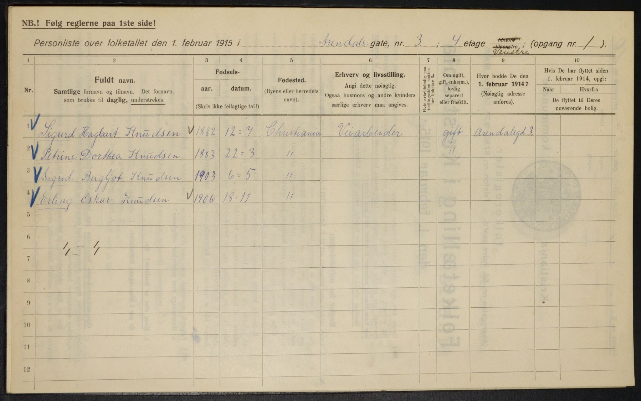 OBA, Municipal Census 1915 for Kristiania, 1915, p. 2213