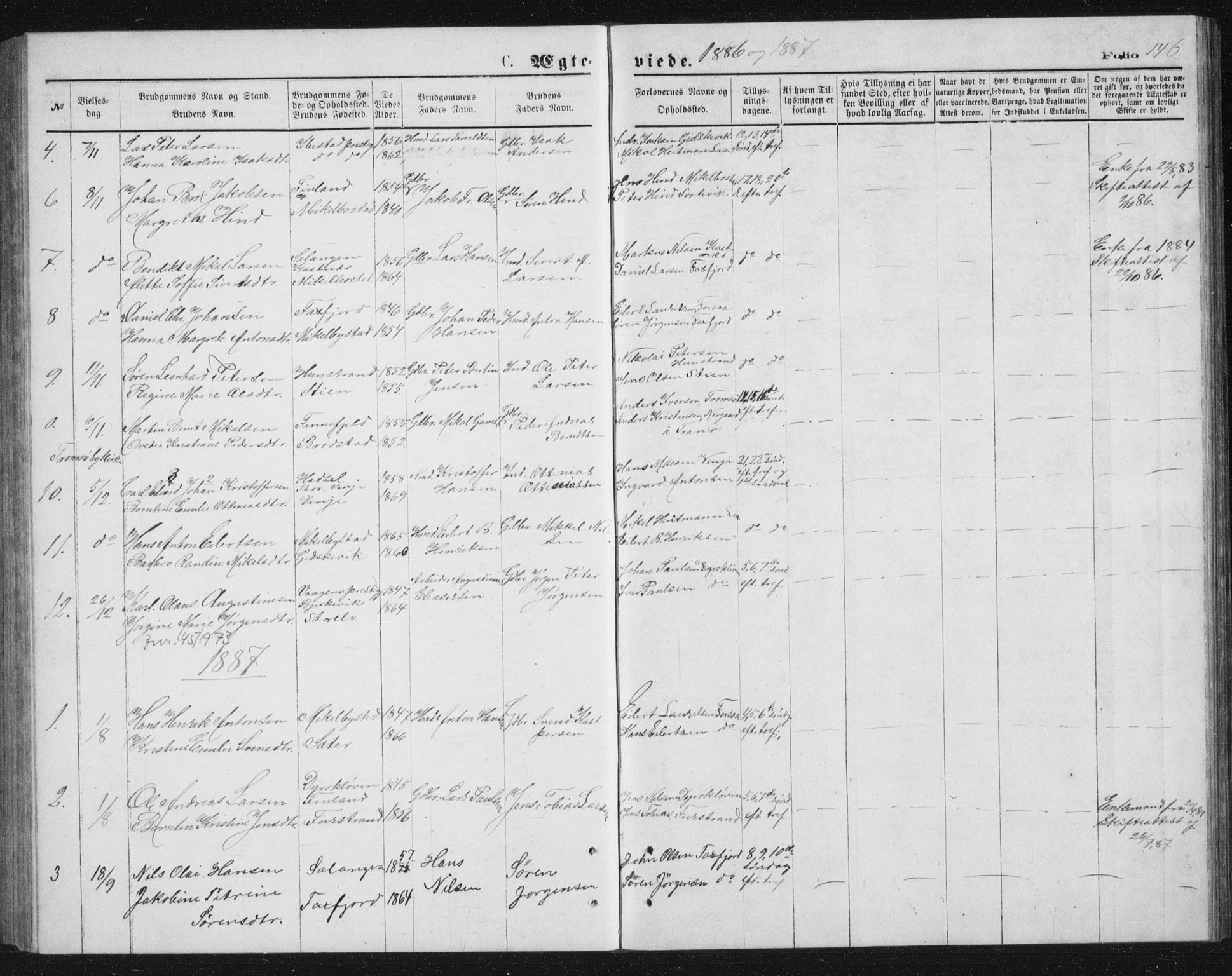 Tranøy sokneprestkontor, SATØ/S-1313/I/Ia/Iab/L0013klokker: Parish register (copy) no. 13, 1874-1896, p. 146