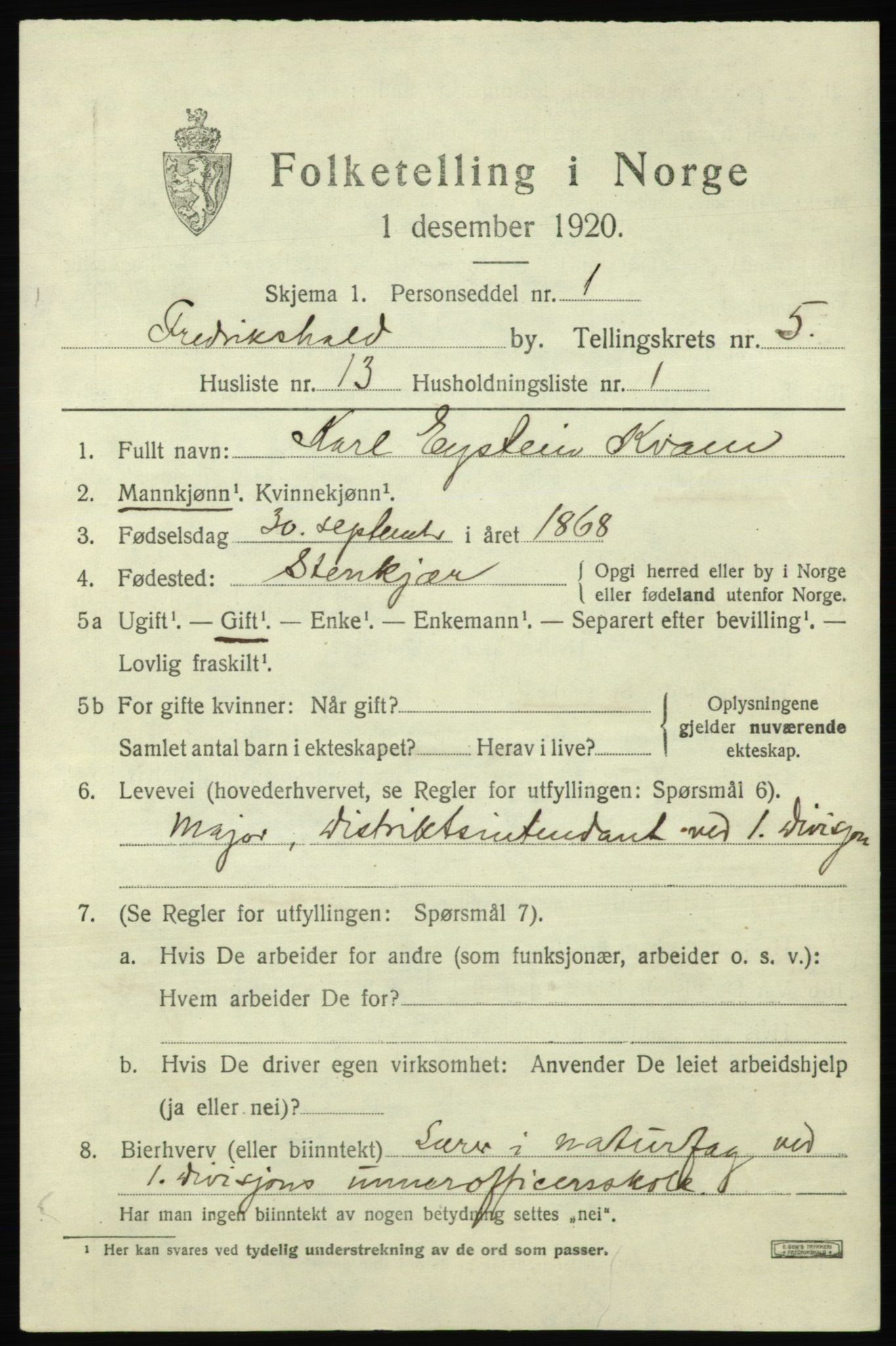 SAO, 1920 census for Fredrikshald, 1920, p. 12251