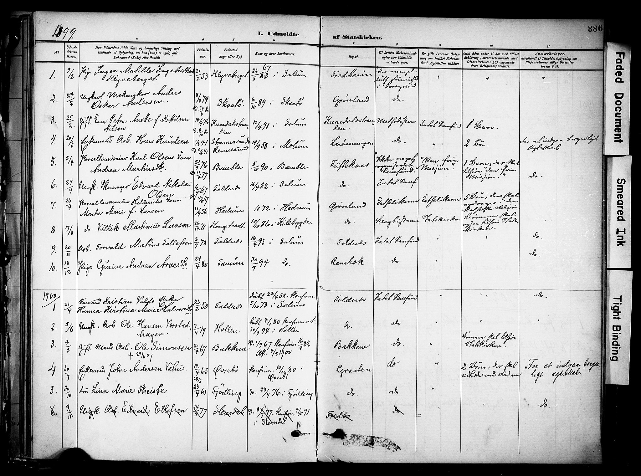 Solum kirkebøker, AV/SAKO-A-306/F/Fa/L0011: Parish register (official) no. I 11, 1898-1909, p. 386