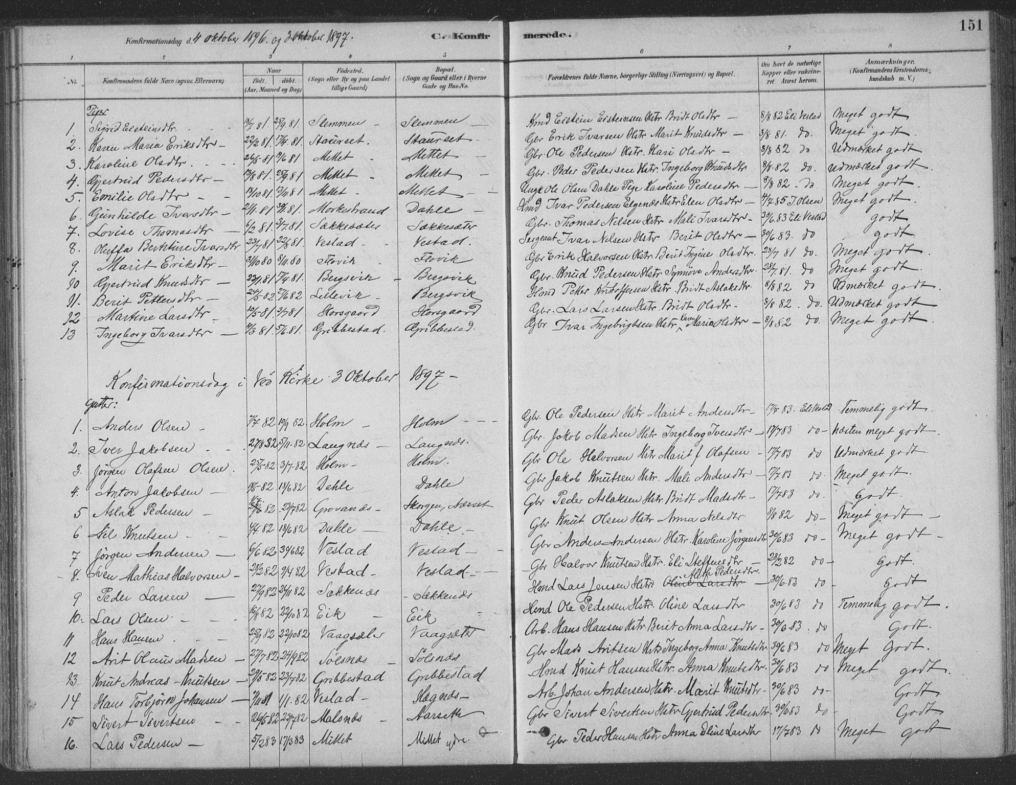 Ministerialprotokoller, klokkerbøker og fødselsregistre - Møre og Romsdal, SAT/A-1454/547/L0604: Parish register (official) no. 547A06, 1878-1906, p. 151