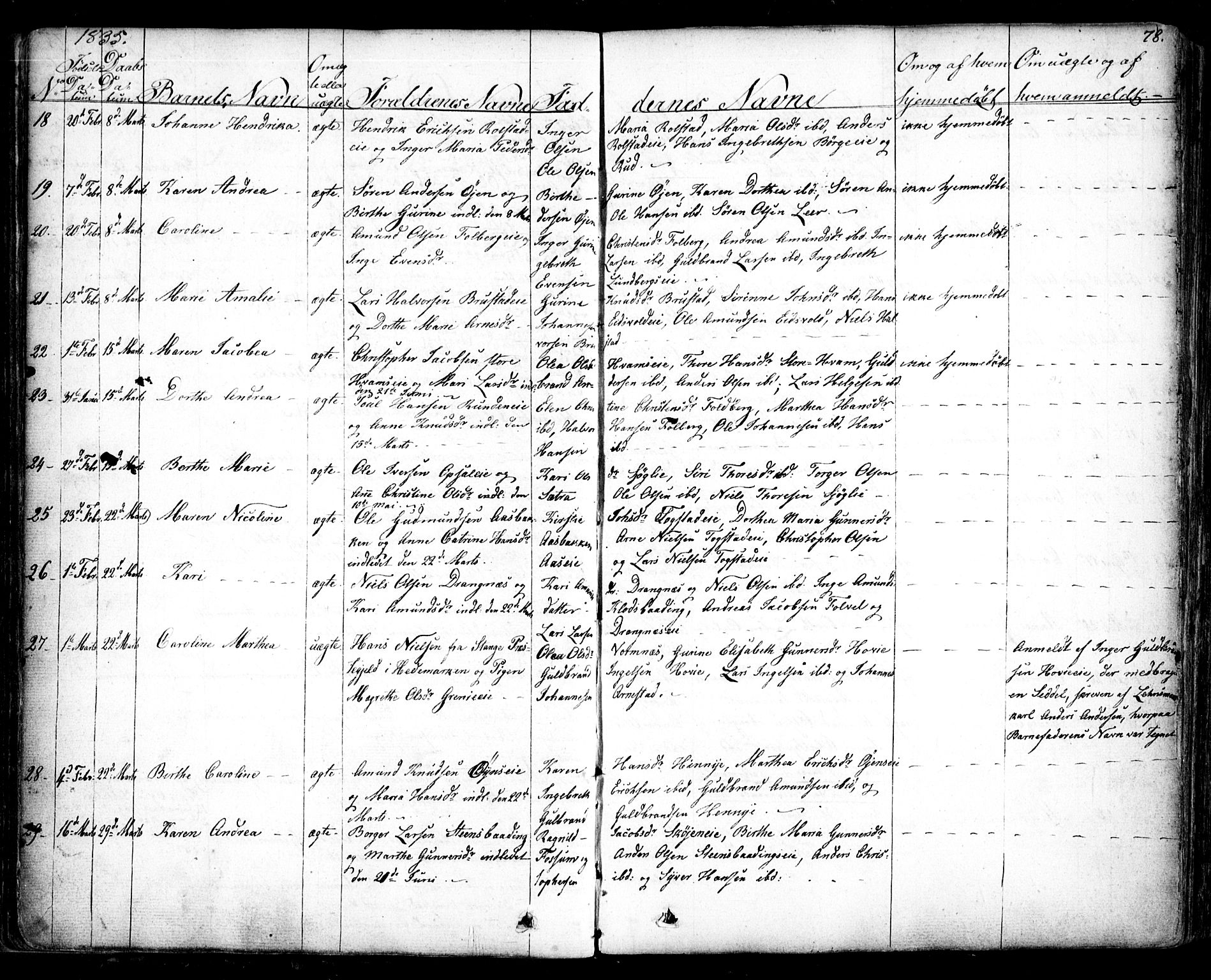 Nes prestekontor Kirkebøker, AV/SAO-A-10410/F/Fa/L0006: Parish register (official) no. I 6, 1833-1845, p. 78