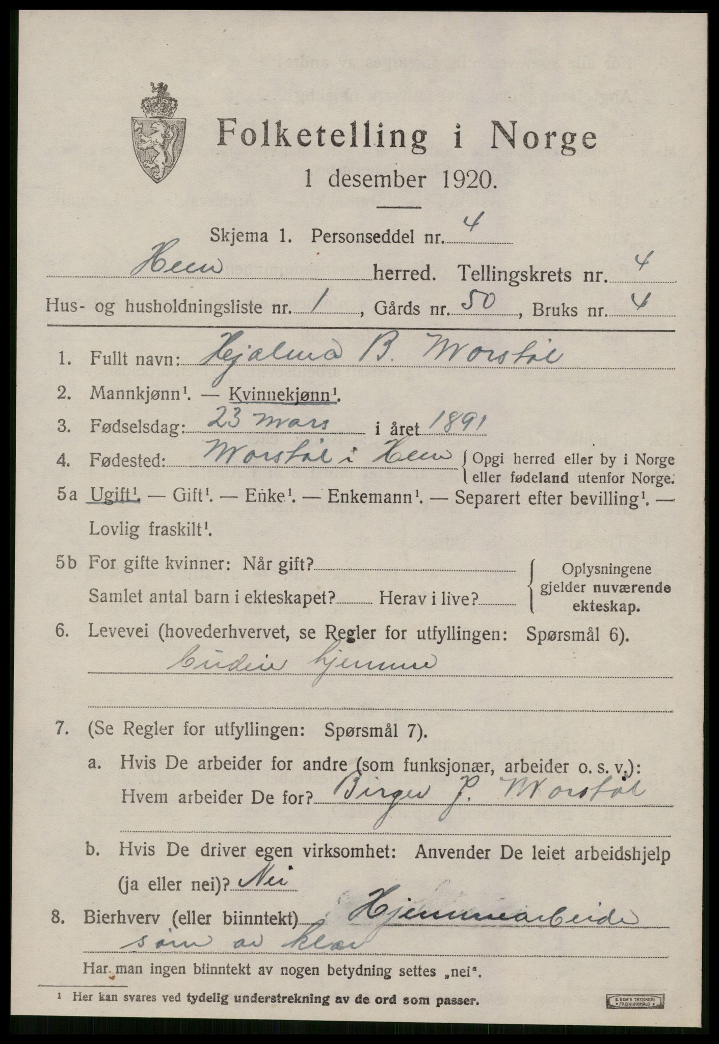 SAT, 1920 census for Hen, 1920, p. 1890