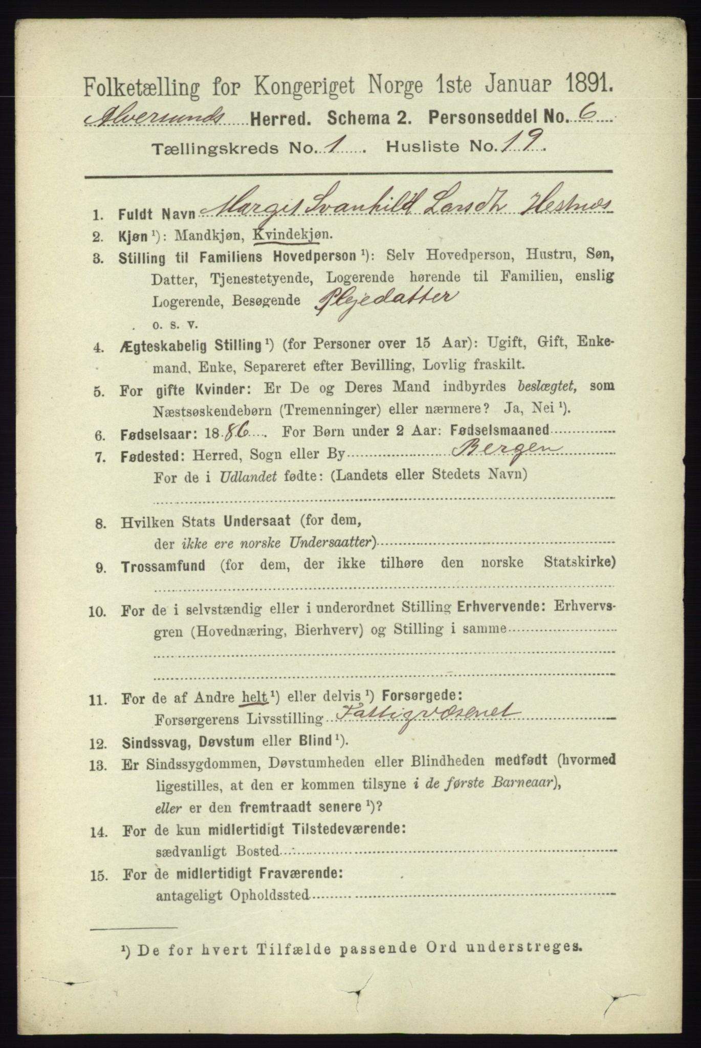 RA, 1891 census for 1257 Alversund, 1891, p. 191