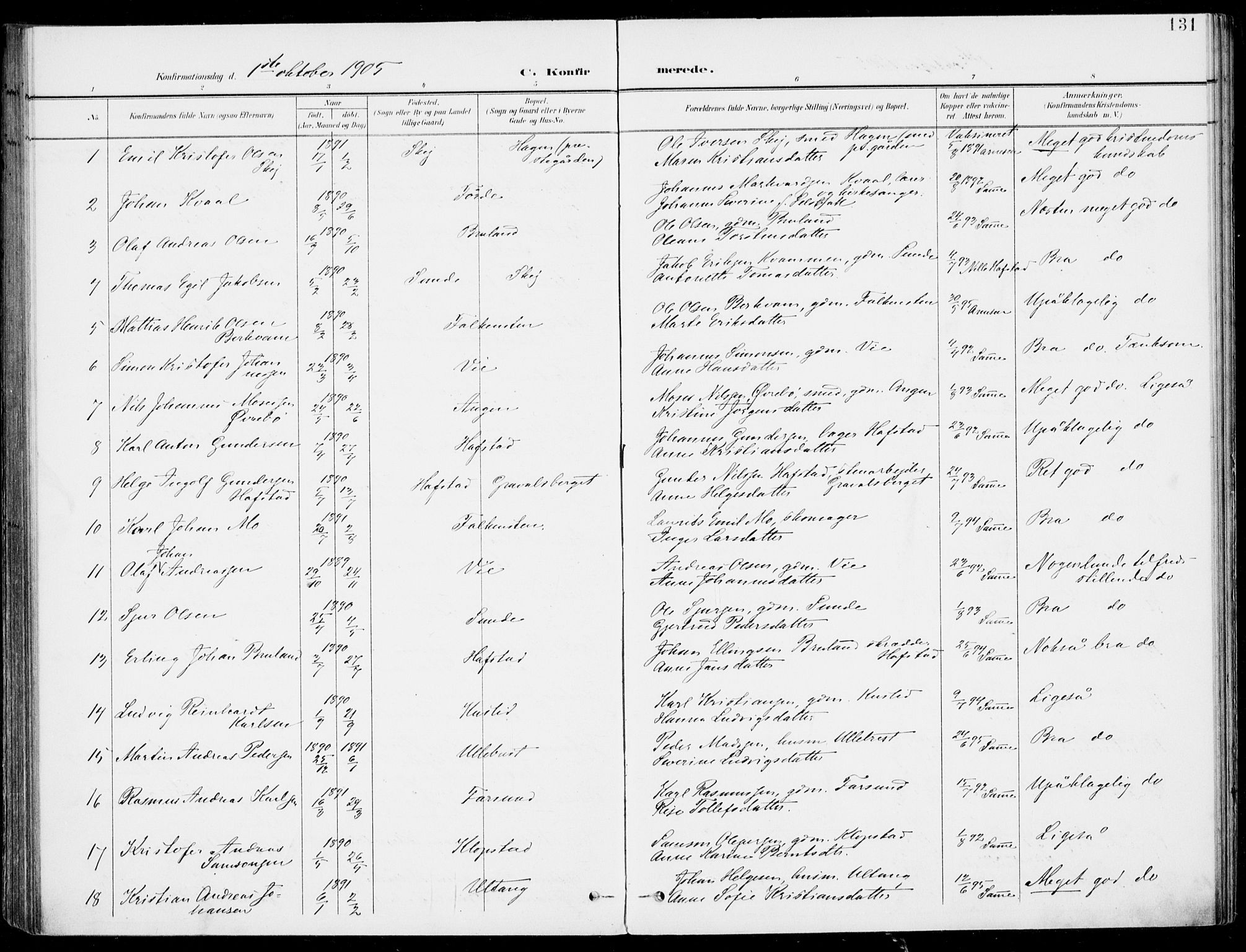 Førde sokneprestembete, SAB/A-79901/H/Haa/Haab/L0002: Parish register (official) no. B  2, 1899-1920, p. 131