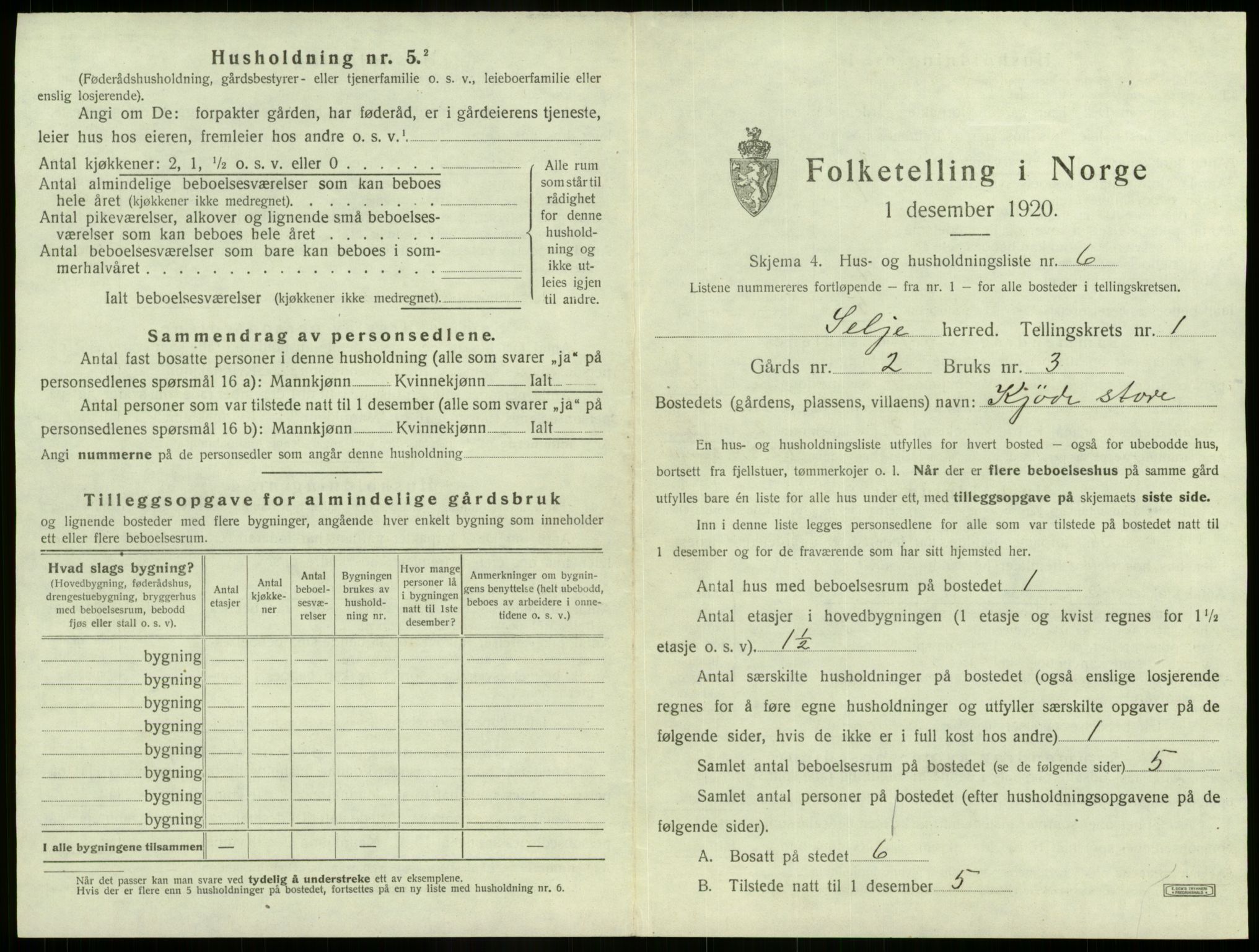 SAB, 1920 census for Selje, 1920, p. 81