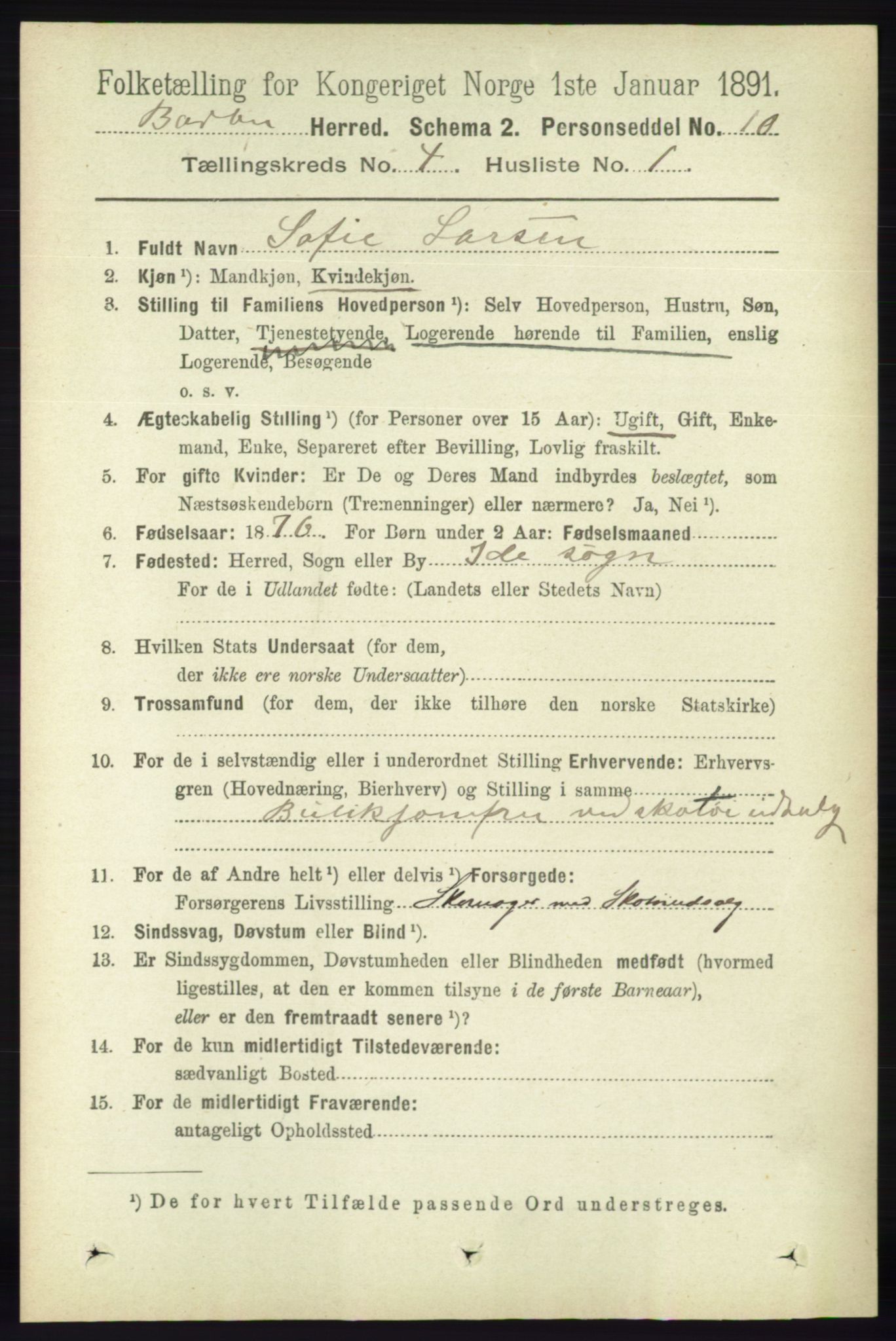 RA, 1891 census for 0990 Barbu, 1891, p. 2450