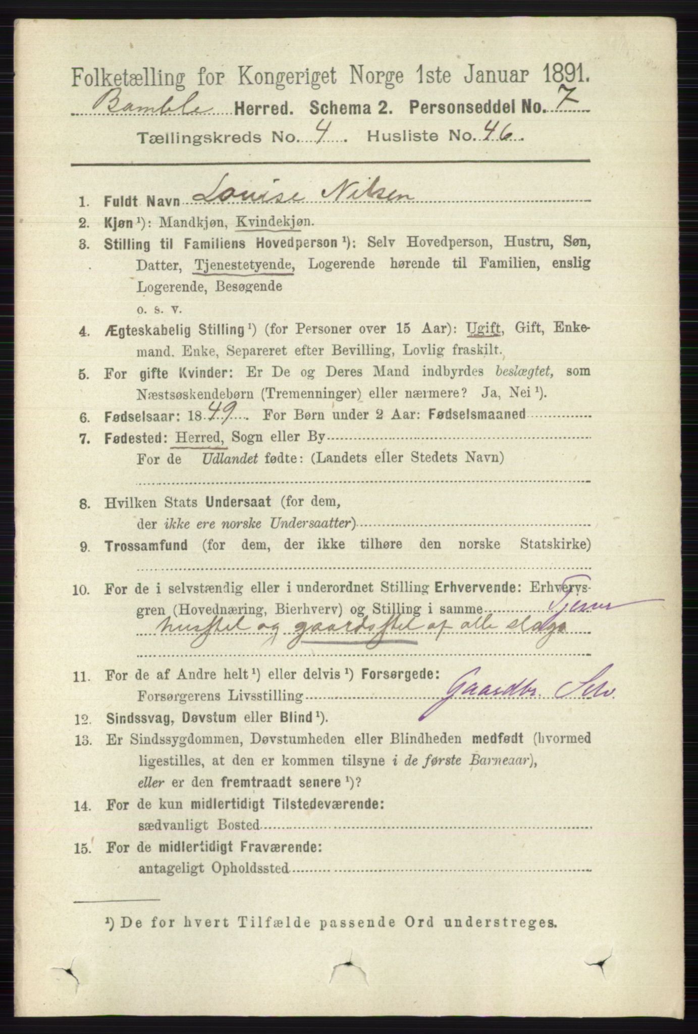 RA, 1891 census for 0814 Bamble, 1891, p. 2014