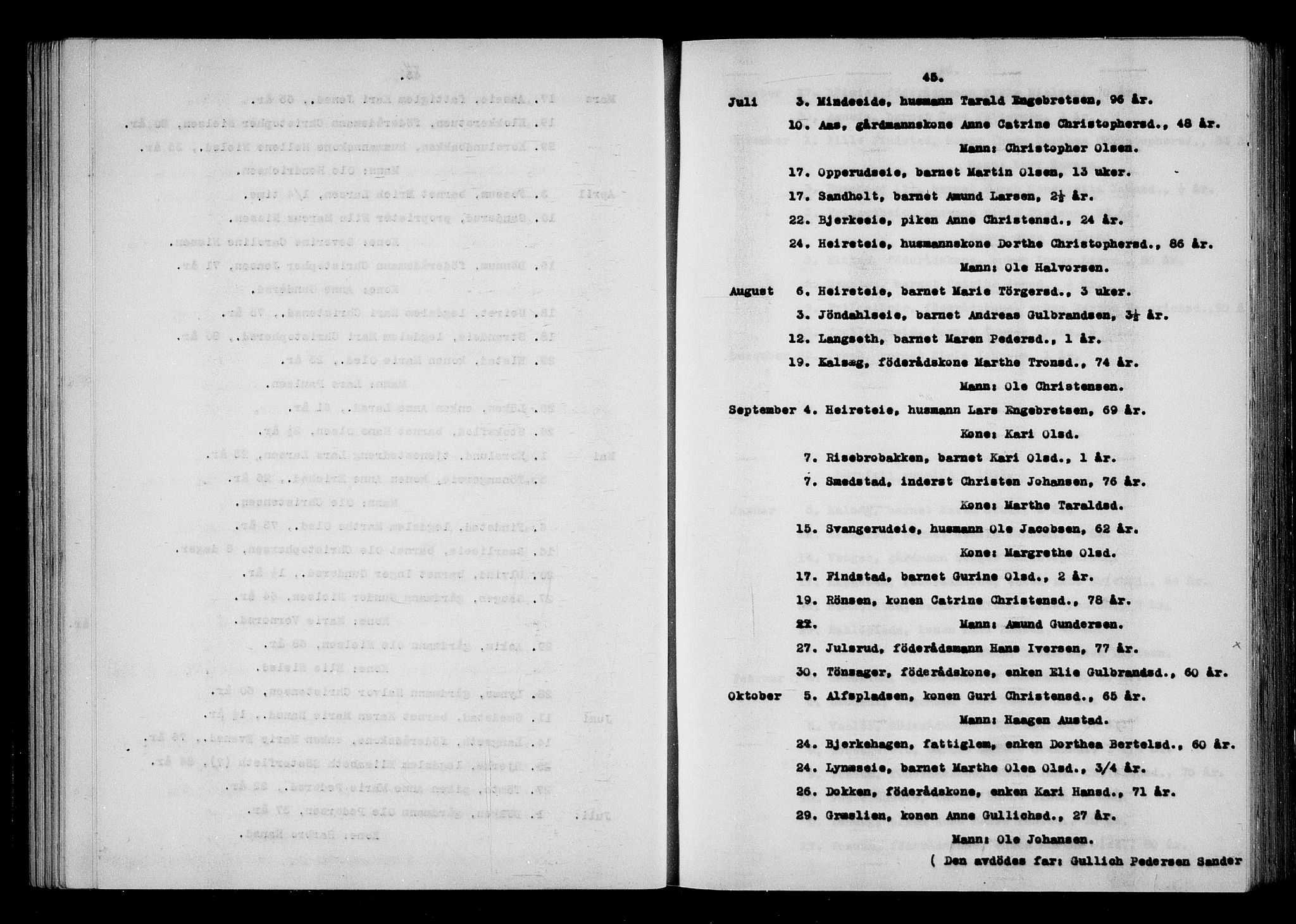 Eidsvoll tingrett, AV/SAO-A-10371/H/Ha/Haa/L0001: Dødsmeldingsprotokoll - Eidsvoll lensmannsdistrikt, 1815-1865, p. 45