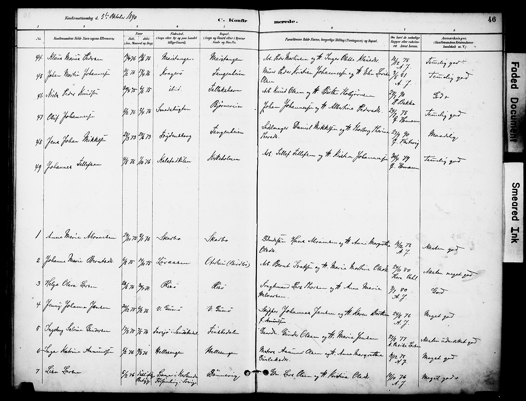 Skåtøy kirkebøker, AV/SAKO-A-304/F/Fa/L0003: Parish register (official) no. I 3, 1884-1899, p. 46