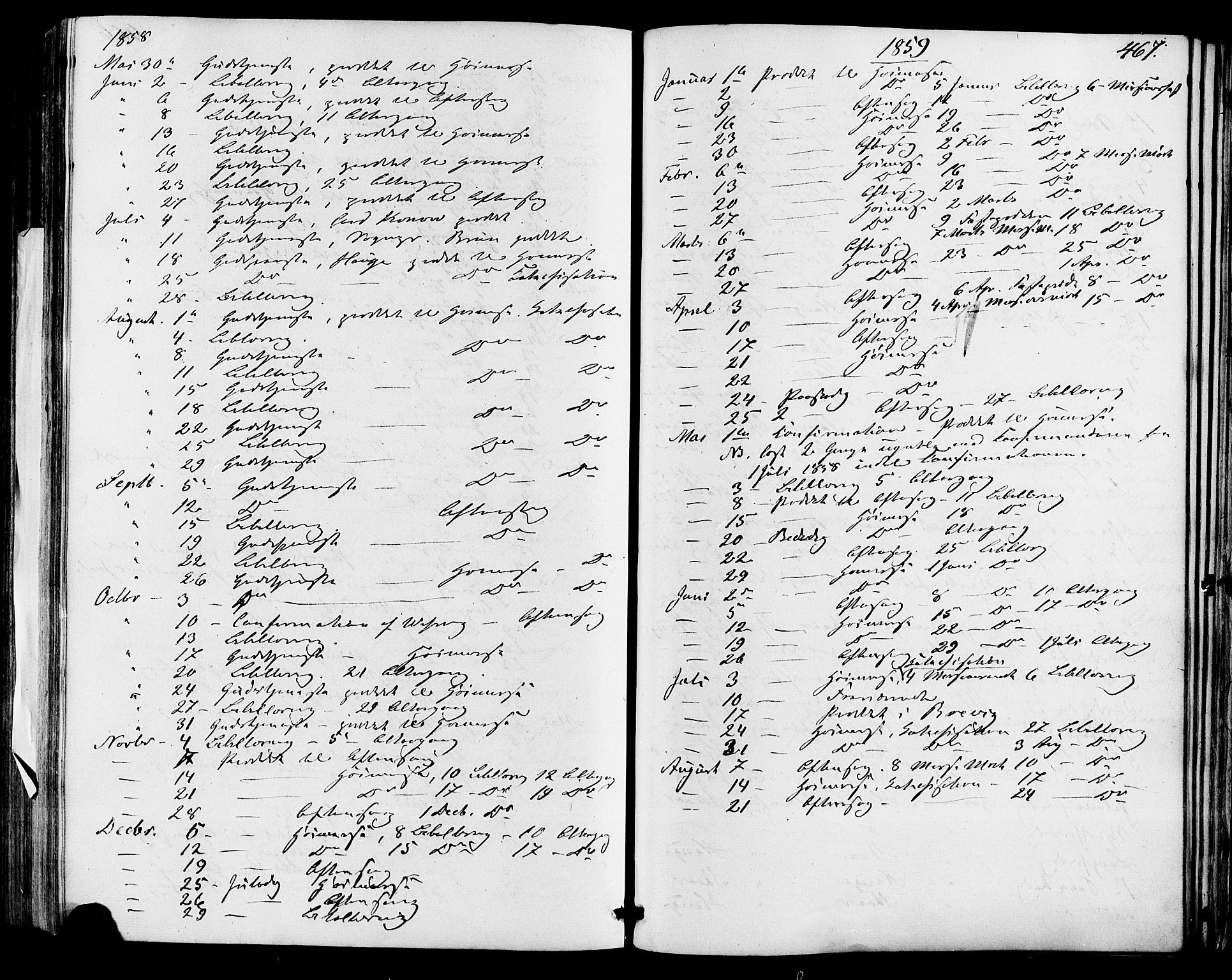 Skien kirkebøker, SAKO/A-302/F/Fa/L0007: Parish register (official) no. 7, 1856-1865, p. 467