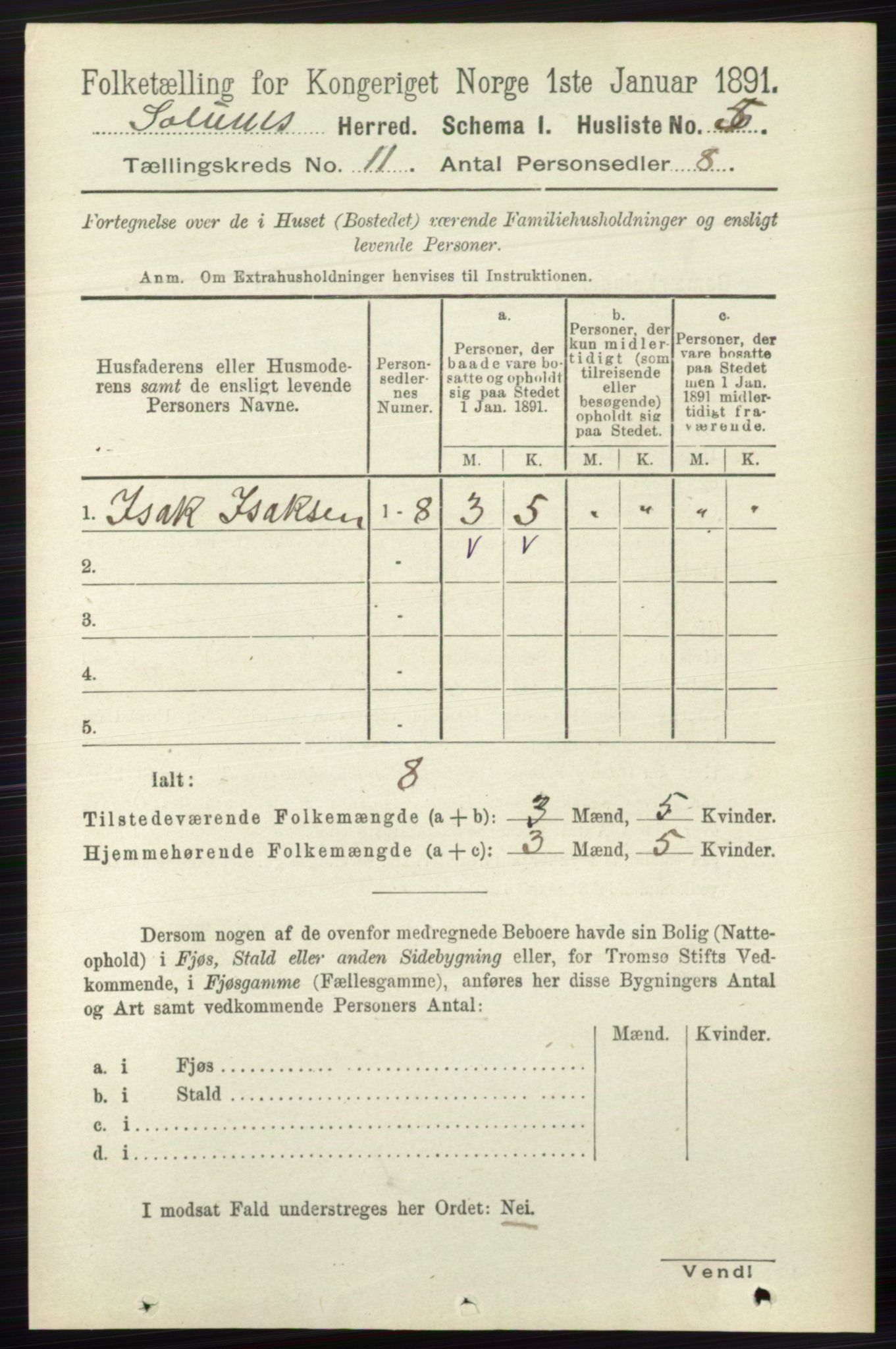 RA, 1891 census for 0818 Solum, 1891, p. 5241