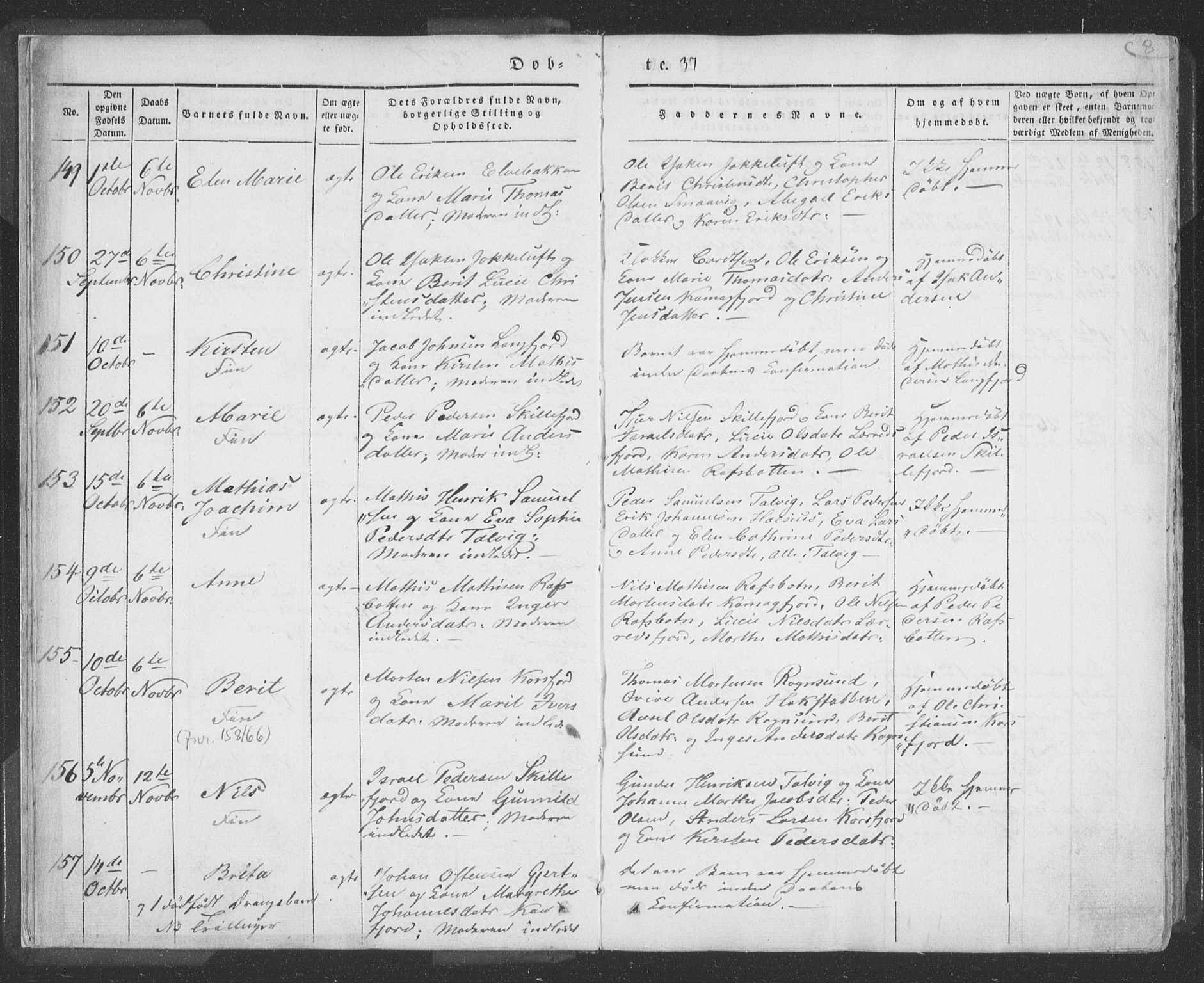 Talvik sokneprestkontor, SATØ/S-1337/H/Ha/L0009kirke: Parish register (official) no. 9, 1837-1852, p. 8