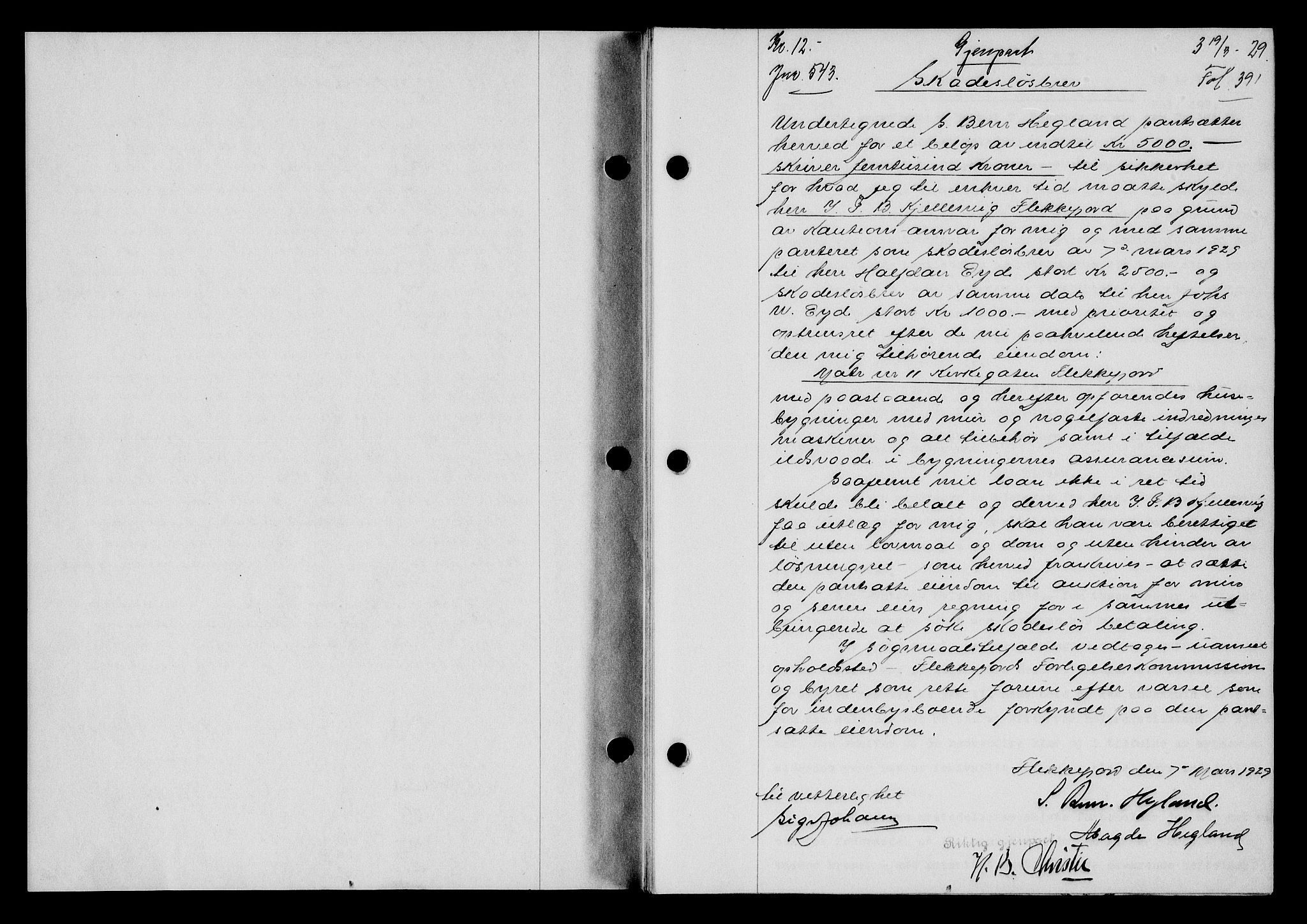 Flekkefjord sorenskriveri, SAK/1221-0001/G/Gb/Gba/L0045: Mortgage book no. 43, 1929-1930, Deed date: 19.03.1929